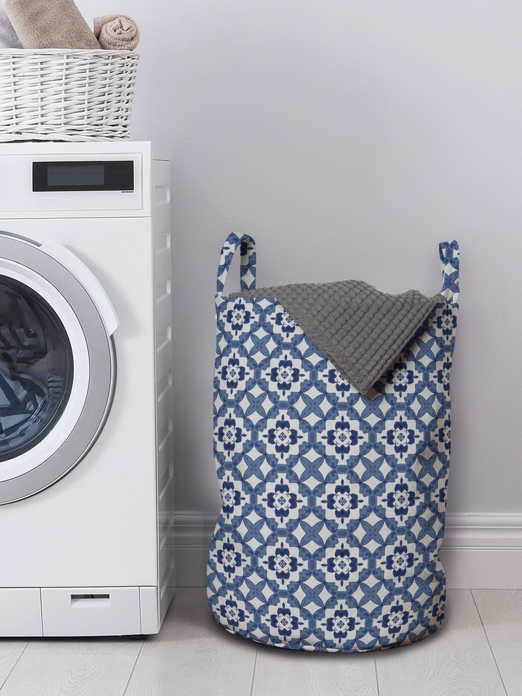 Griffen Wäschekorb Azulejo Kordelzugverschluss Wäschesäckchen Mosaik-Muster für Waschsalons, geometrisch Abakuhaus mit