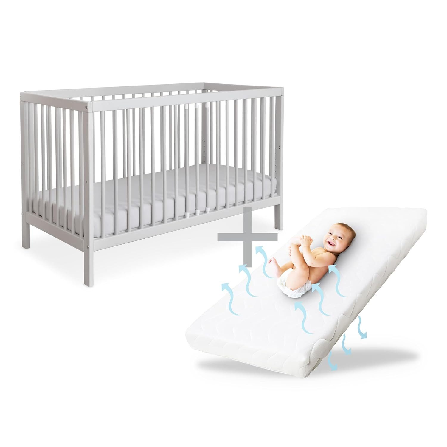 Ehrenkind Babybett PUR inkl. Matratze, Gitterbett, Baby Bett, Babybett 60x120 cm