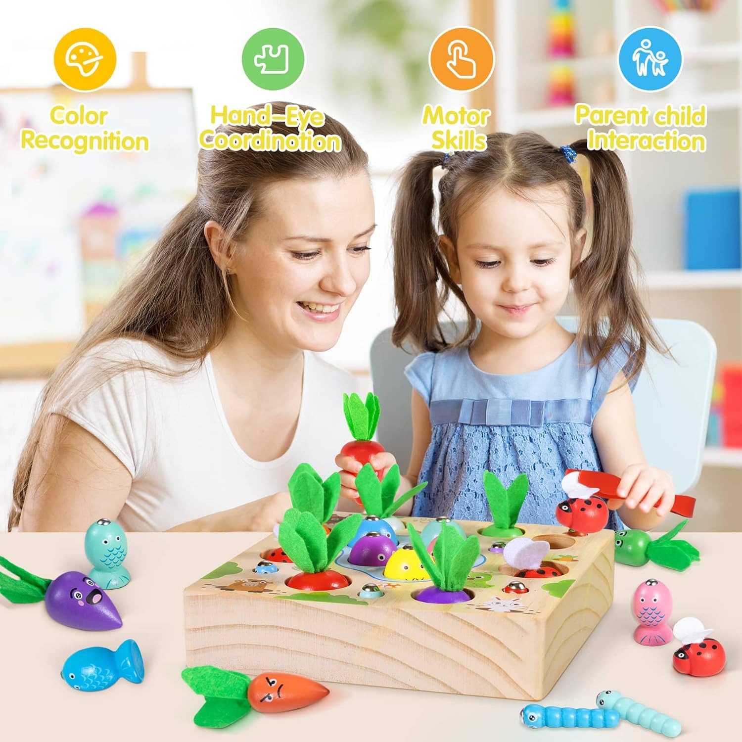POPOLIC Lernspielzeug Karotten Steckspiel Holz, Magnetische günstig online kaufen