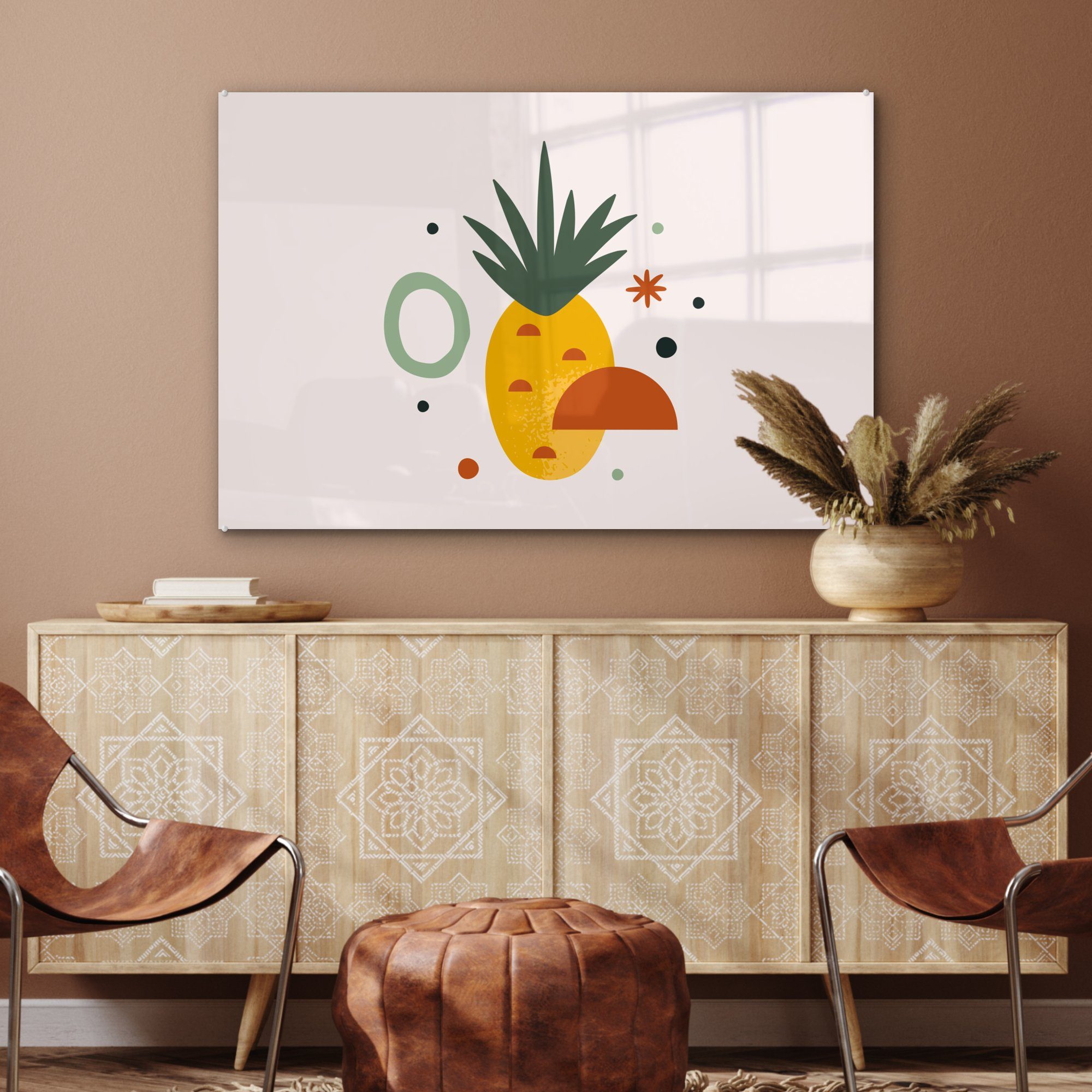 MuchoWow Acrylglasbild - Schlafzimmer Ananas (1 & St), Wohnzimmer Acrylglasbilder Obst, - Tropisch