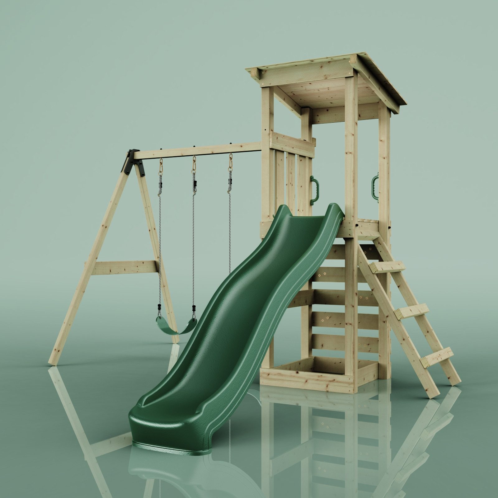 OutdoorToys Spielturm Spielturm Neapel, aus Holz in Grün mit Kinderschaukel günstig online kaufen