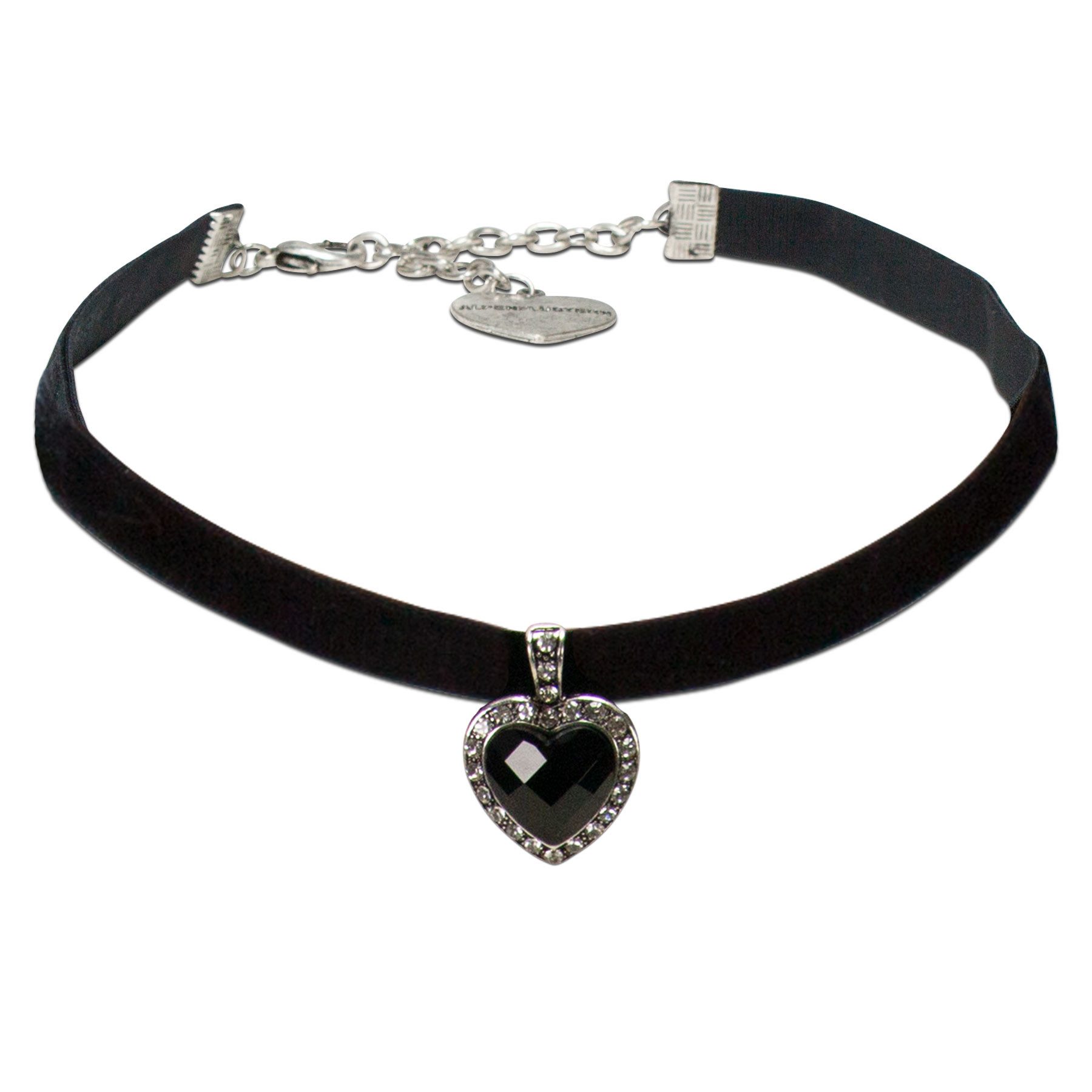 Alpenflüstern Choker Trachten-Samt-Kropfband strassiger Herzstein (schwarz), - nostalgische Trachtenkette enganliegend, Kropfkette elastisch, elega