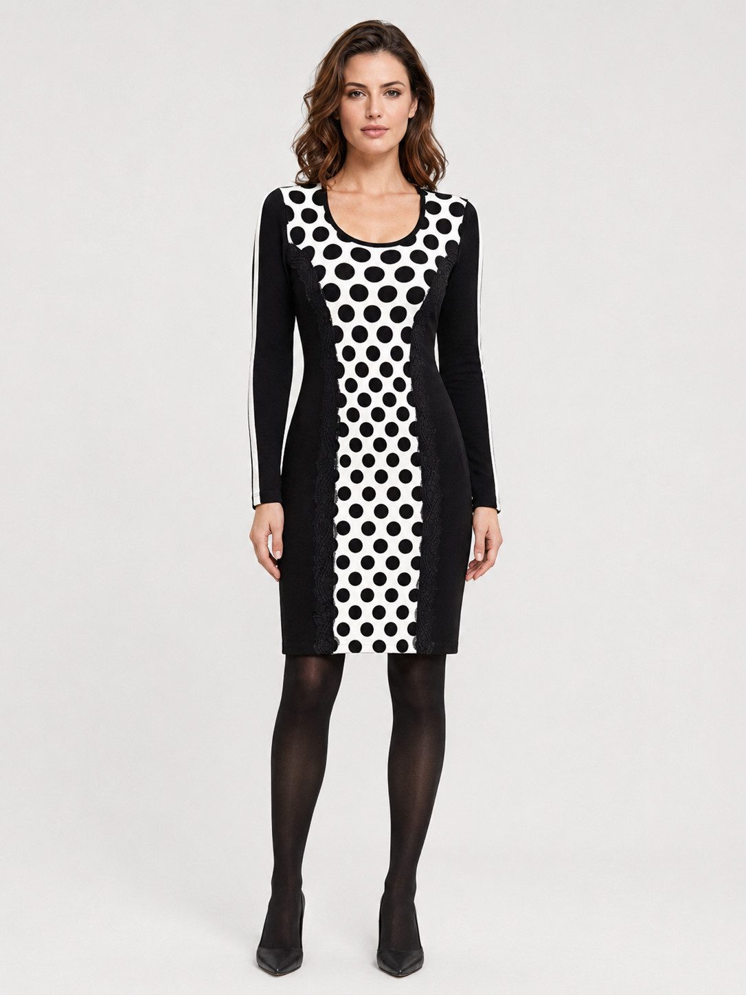 Passioni Strickkleid mit Punktmuster und Farbblock Minikleid