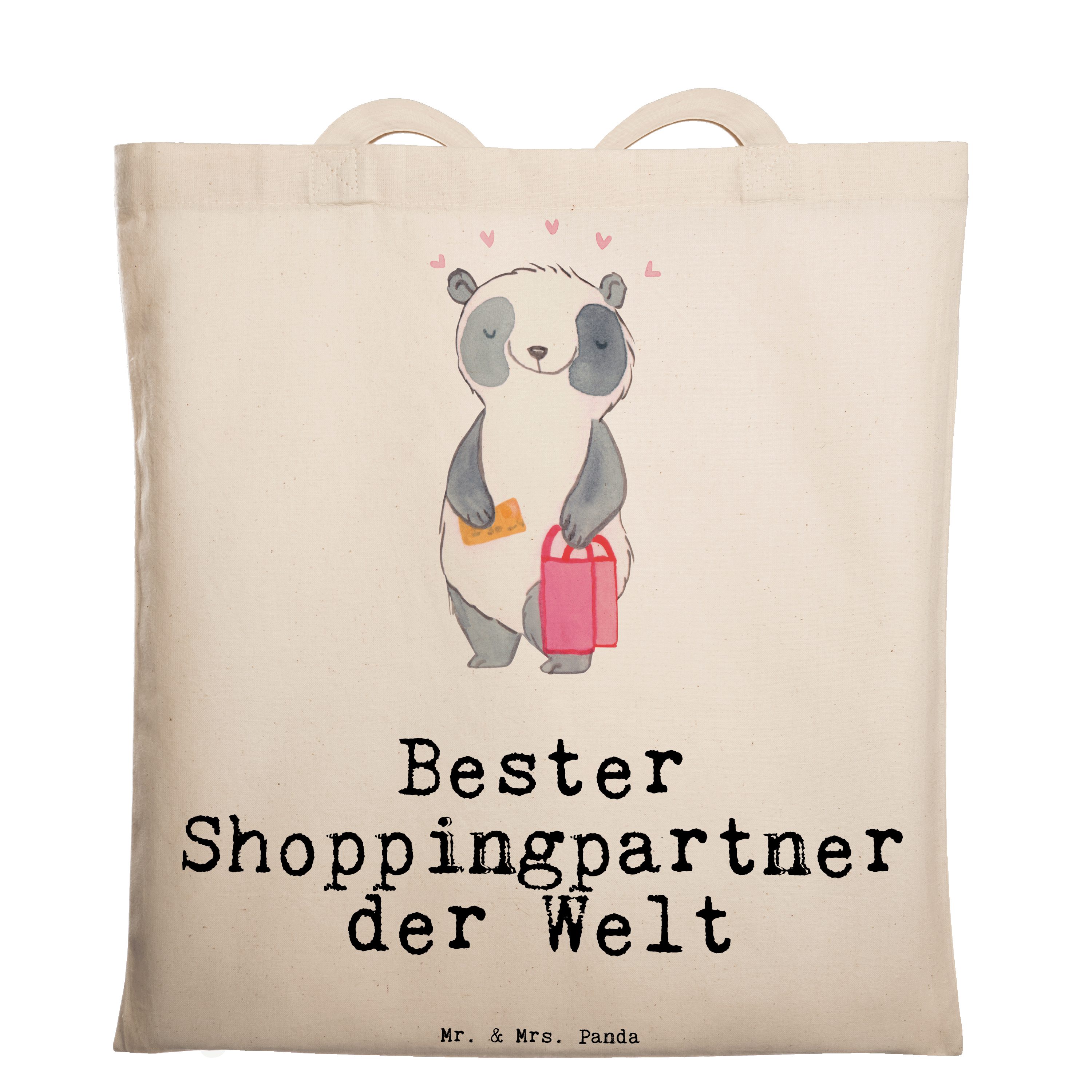 Mr. & Mrs. Panda Tragetasche Panda Bester Shoppingpartner der Welt - Transparent - Geschenk, Einka (1-tlg)