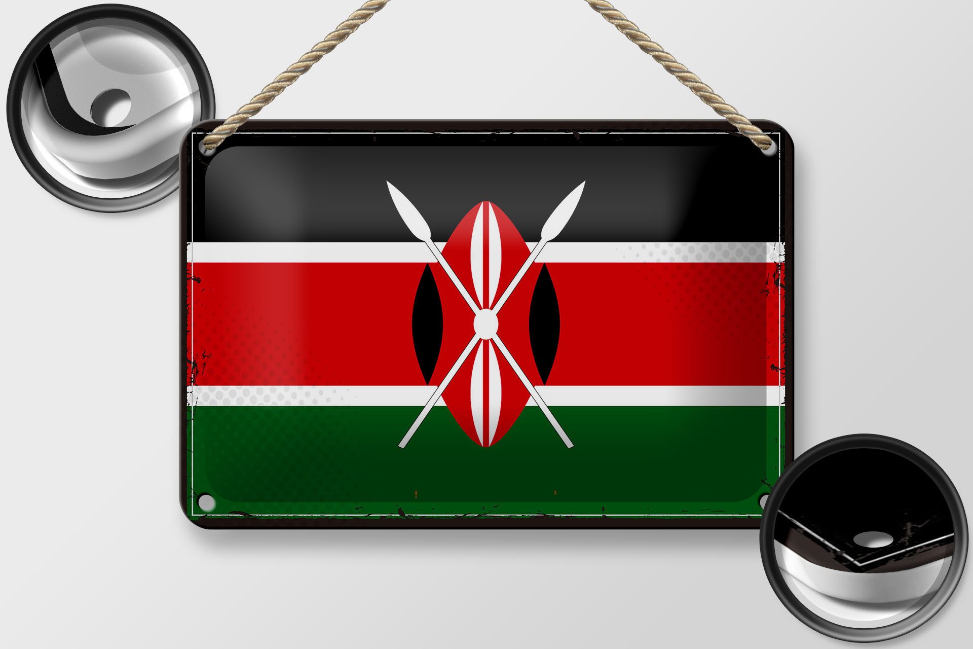Femer GmbH Metallschild Flagge Kenias 18x12cm Retro Flag of Kenya, (1 St), gewölbte Oberfläche, abgerundete Ecken, umgeschlagene Kanten
