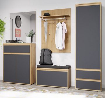 xonox.home Garderobenpaneel Torino (Wandgarderobe in Eiche Dekor, 76 x 110 cm), mit Kleiderstange und Ablage