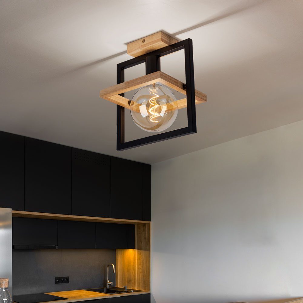 etc-shop Deckenstrahler, Leuchtmittel nicht inklusive, Deckenlampe Wohnzimmerleuchte Holz braun Metall schwarz L 25 cm