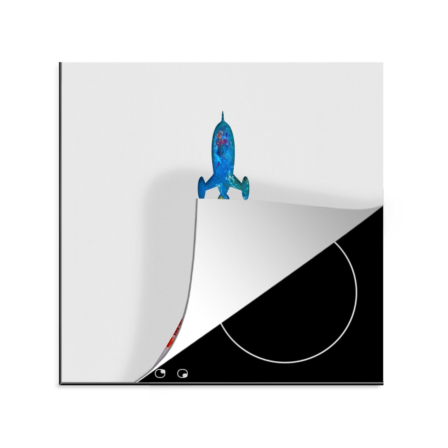 MuchoWow Herdblende-/Abdeckplatte Illustration - Rakete - Kinder - Malen, Vinyl, (1 tlg), 78x78 cm, Ceranfeldabdeckung, Arbeitsplatte für küche