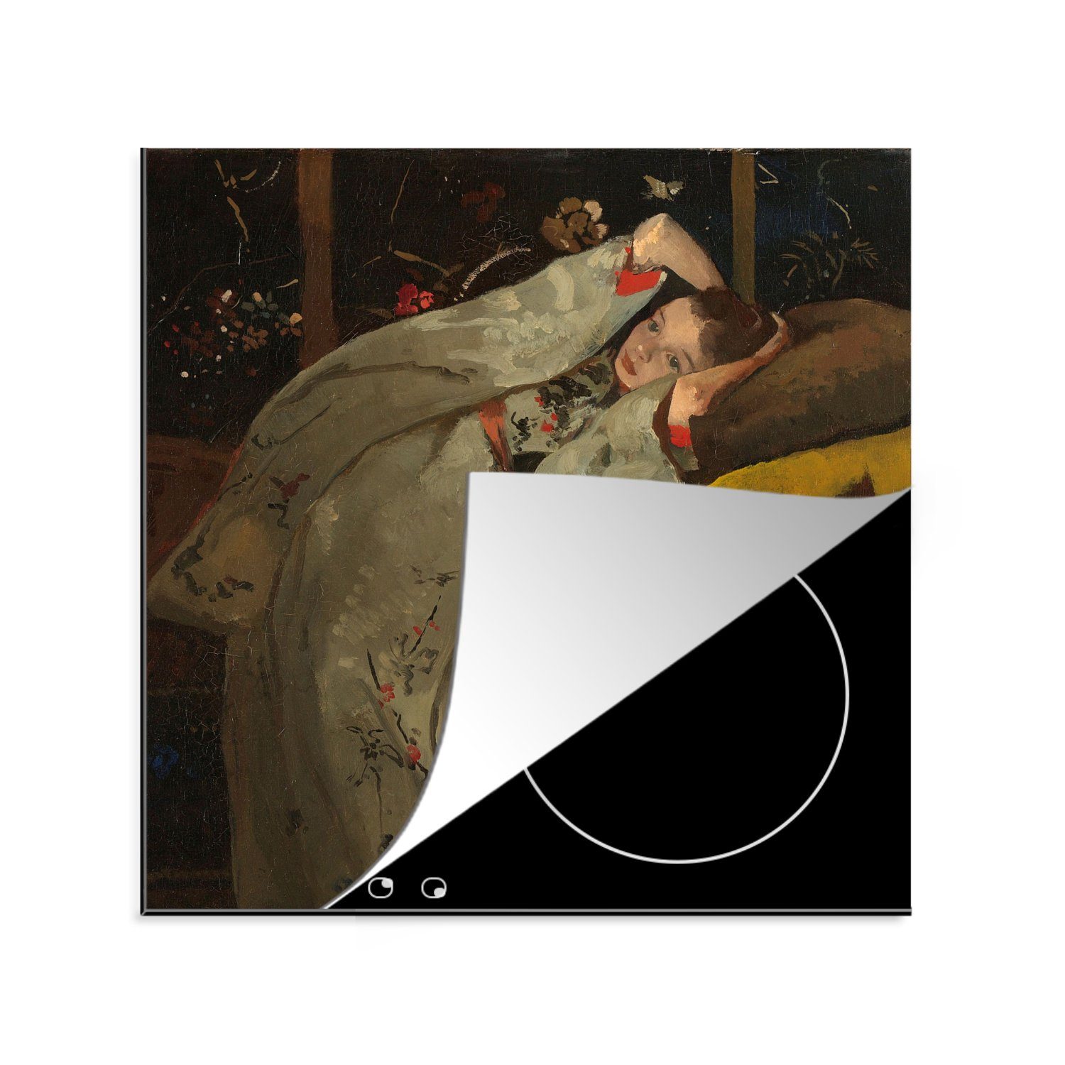 MuchoWow Herdblende-/Abdeckplatte Mädchen im weißen Kimono - Gemälde von George Hendrik Breitner, Vinyl, (1 tlg), 78x78 cm, Ceranfeldabdeckung, Arbeitsplatte für küche