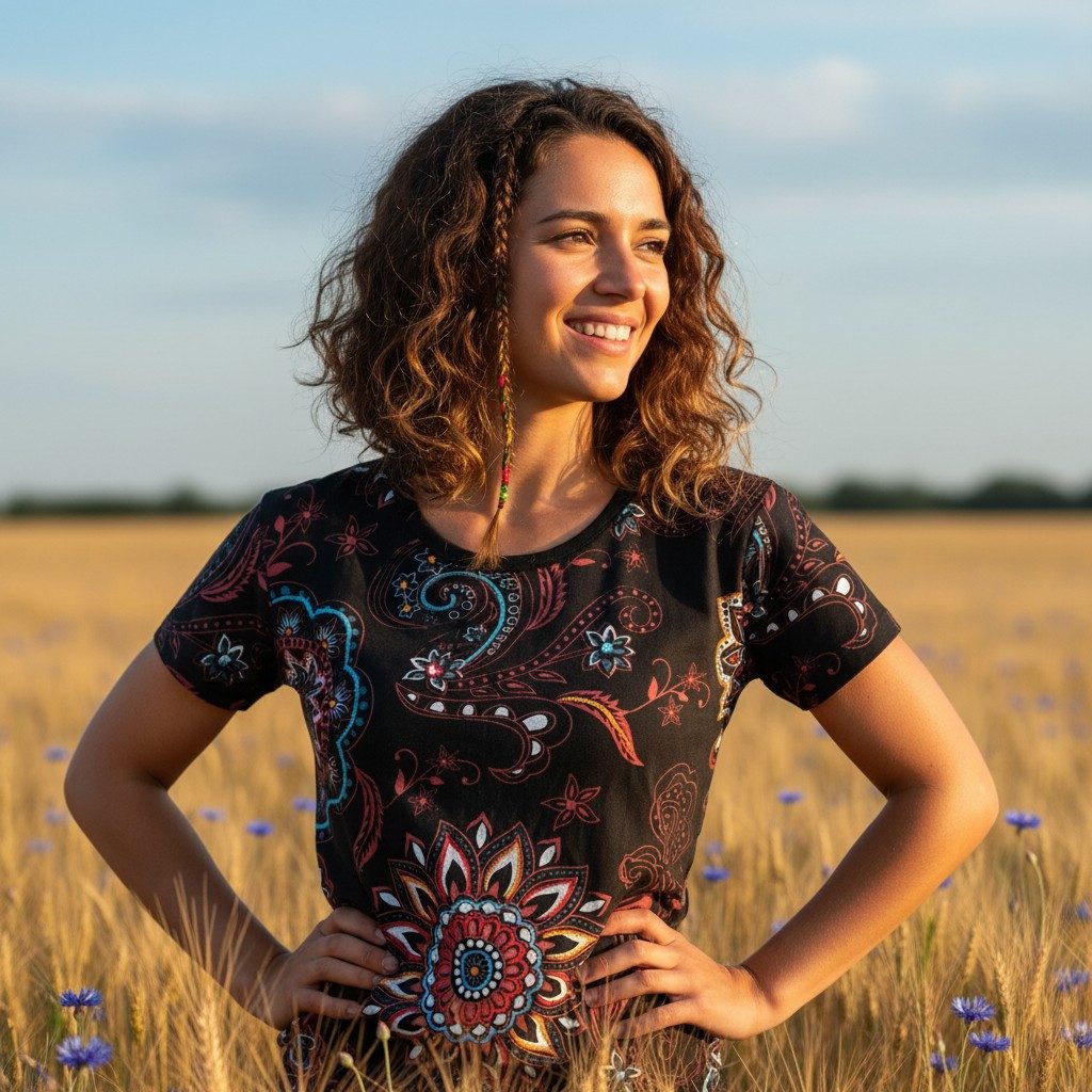 Guru-Shop T-Shirt Boho T-Shirt mit Mandaladruck, bedrucktes.. Festival, Ethno Style, alternative Bekleidung