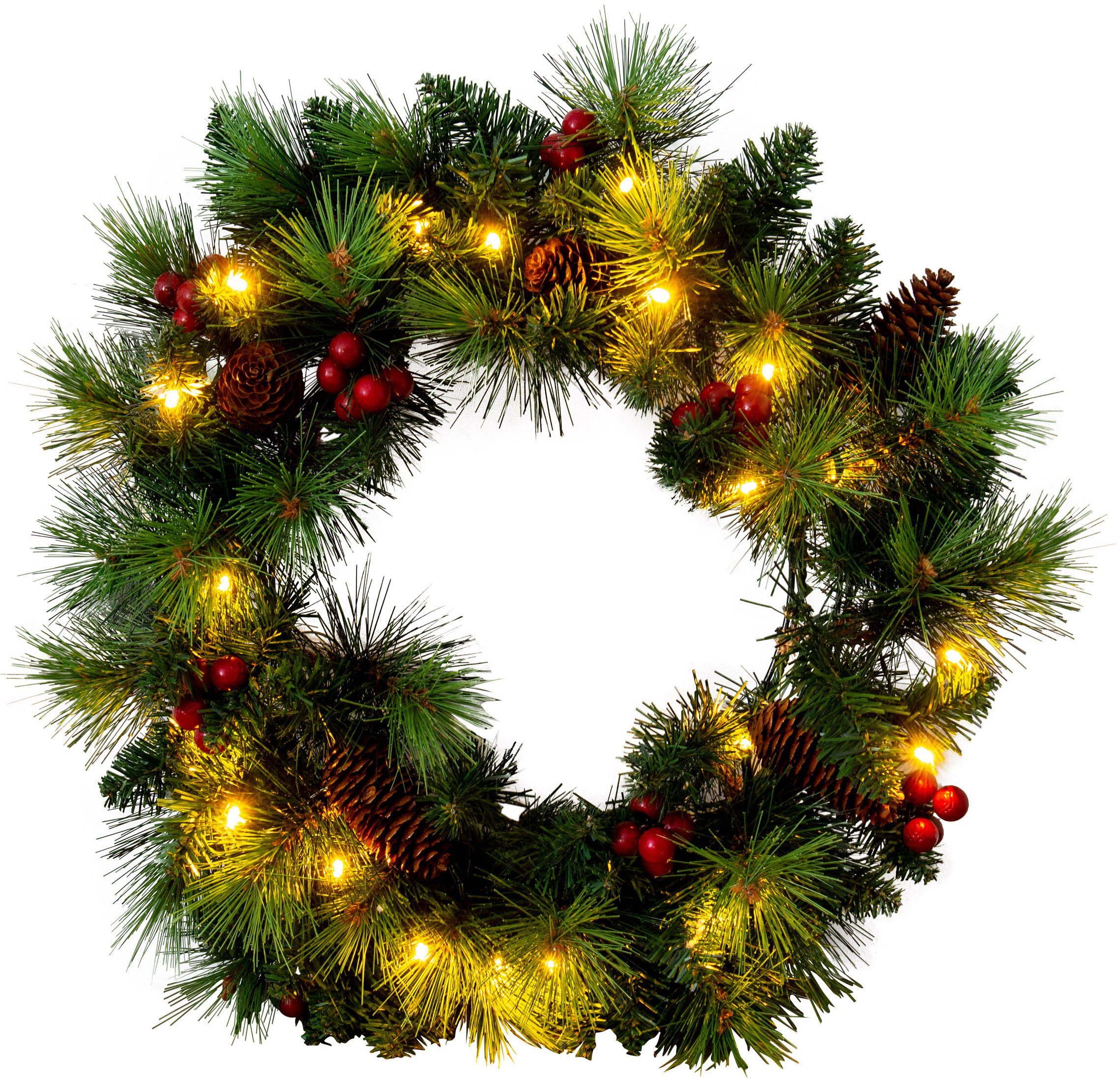 näve LED-Leuchtzweig »LED-Weihnachtskranz mit Beeren und Tannenzapfen - d: 35cm«, Timer-Otto