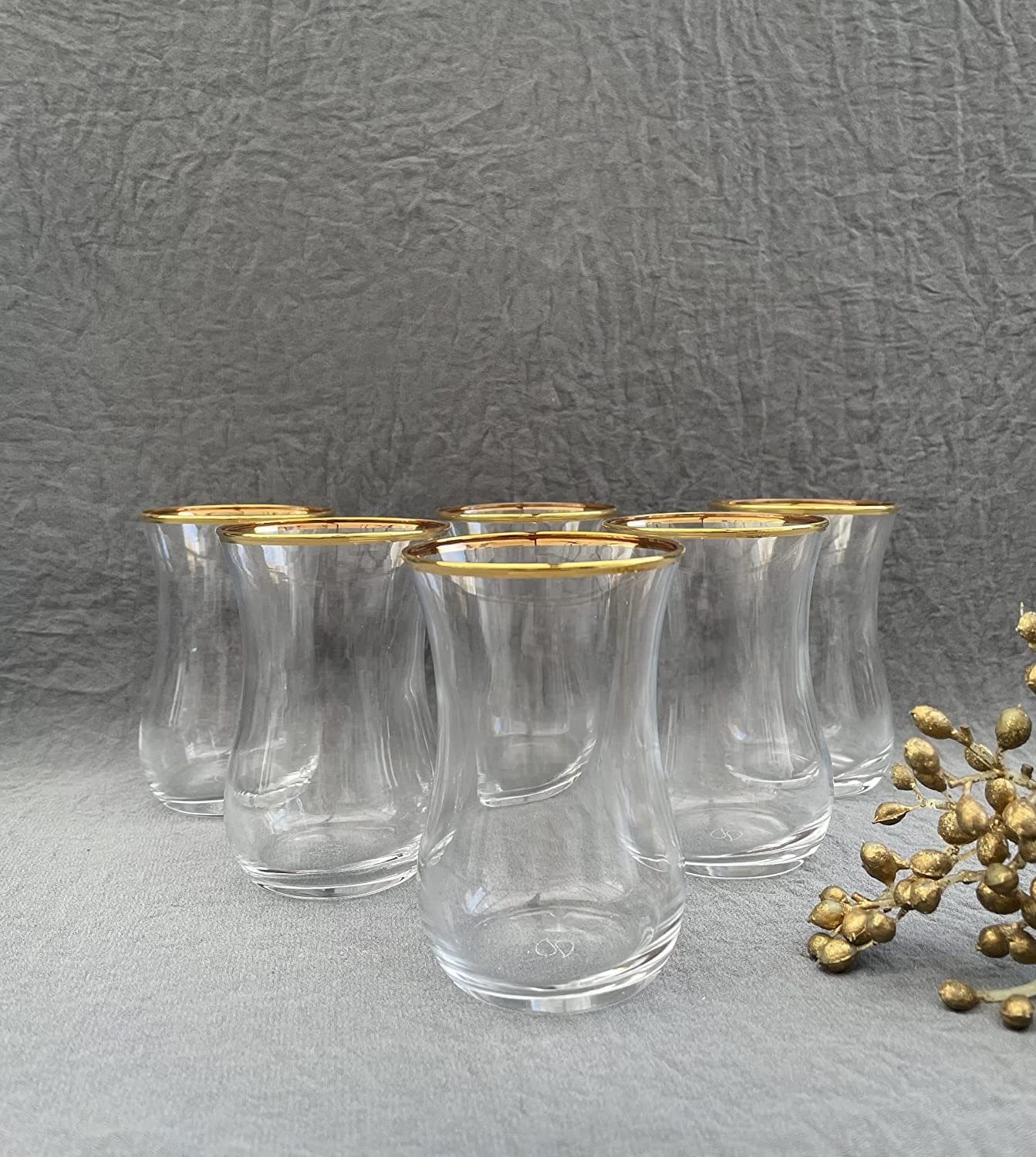 Pasabahce Teeglas Golden Touch Tempo 6er-Set Teegläser mit Goldrand 120ml, 6-tlg.