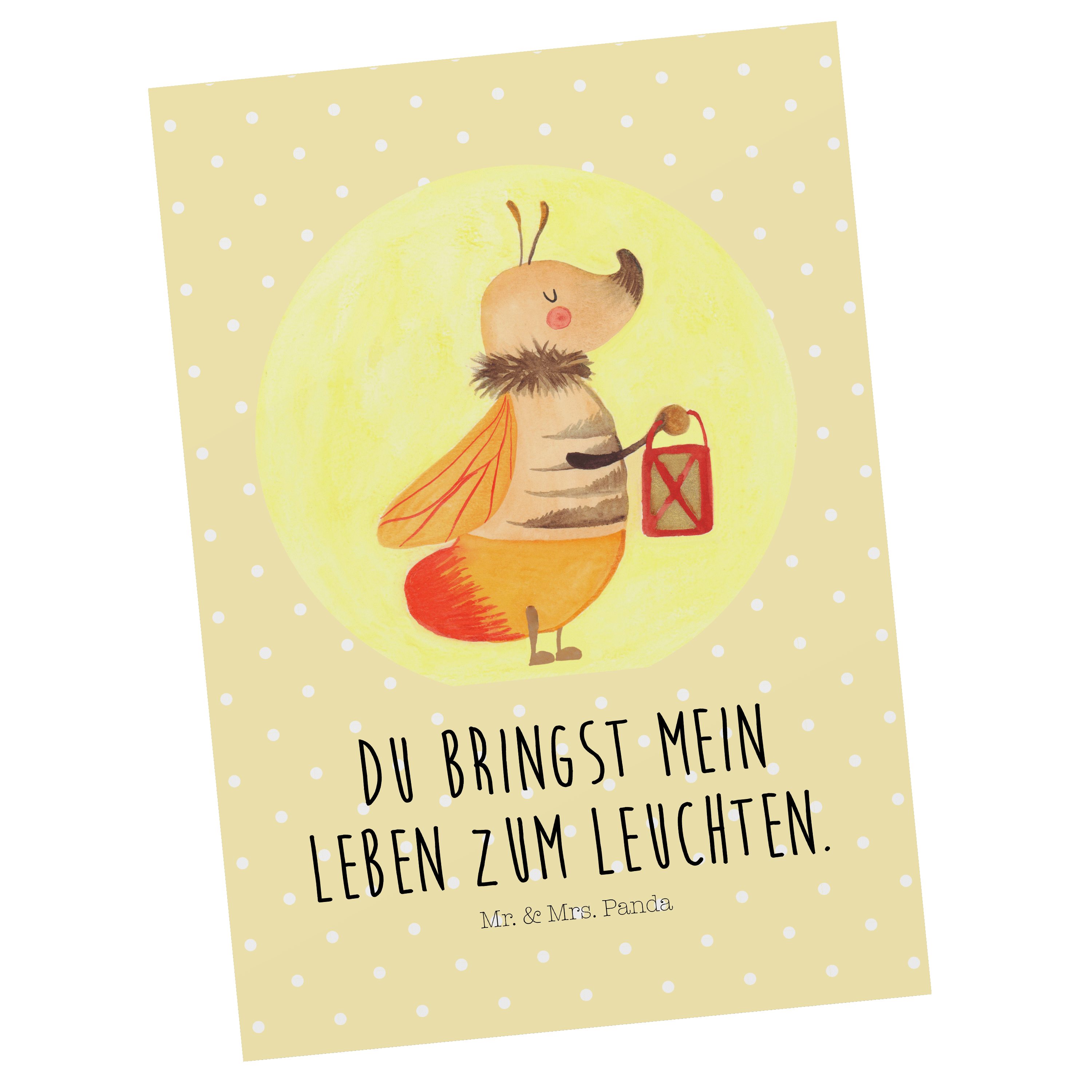 Mr. & Mrs. Panda Postkarte Glühwürmchen - Gelb Pastell - Geschenk, Tiere, Dankeskarte, Liebesbew