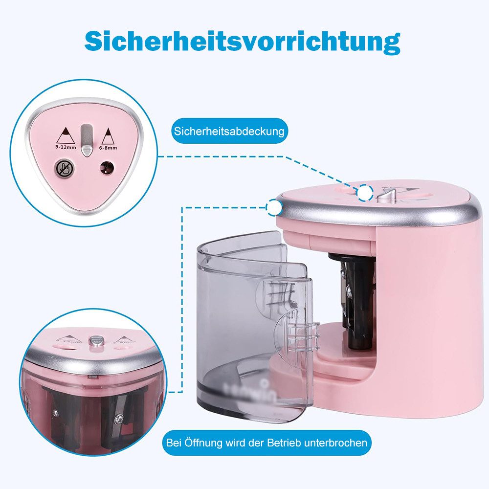 AFKSMILE Anspitzer Elektrischer Bleistiftspitzer, Doppelloch-Batteriespitzer, Anspitzer, Für 6-12mm No.2/Buntstifte, für Schule/Klassenzimmer/Büro/Haus – Bild 3 von 5