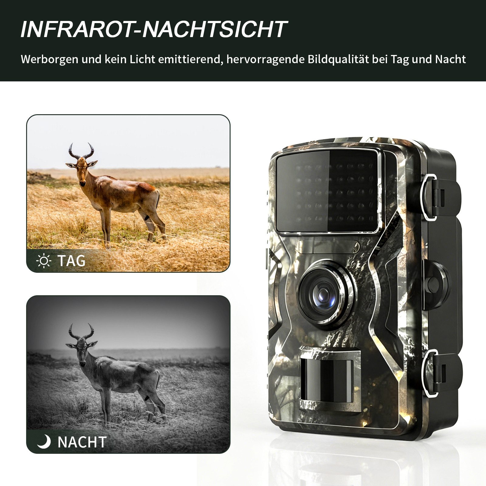 Fine Life Pro Wildkamera 16MP 1080P IP66 wasserdichte Infrarot (Wildkamera mit Bewegungsmelder und Nachtsicht)