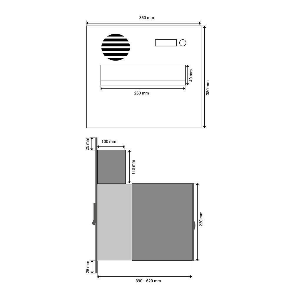 Letterbox24 Briefkasten B-242 XXL Edelstahl Mauerdurchwurf Briefkasten mit Sprechsieb (Sprechsieb)