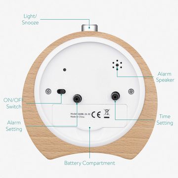 Navaris Wecker Analog Holzwecker mit Snooze - Retro Uhr Hufeisen Design mit Ziffernblatt Alarm - Leise Tischuhr ohne Ticken