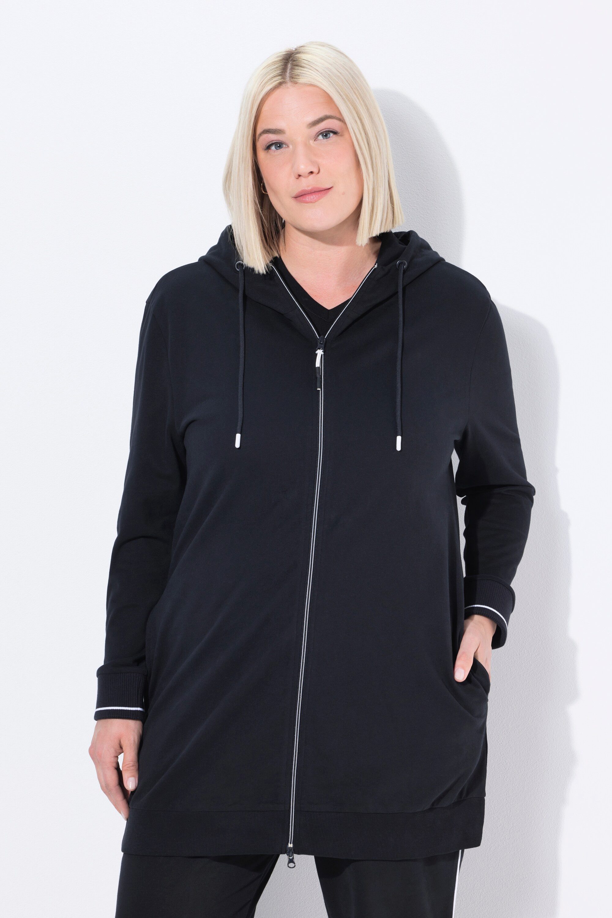 Ulla Popken Sweatjacke Sweatjacke Zierpaspel Oversized Kapuze günstig online kaufen