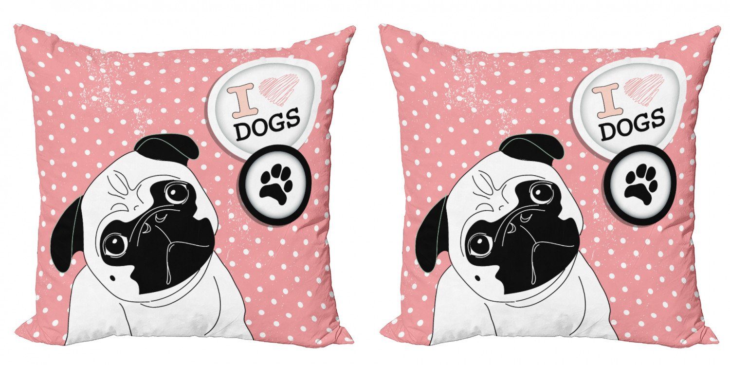 Kissenbezüge Modern Accent Doppelseitiger Digitaldruck, Abakuhaus (2 Stück), Mops I Love Dogs-Tatzen-Druck-Logo