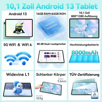 OUKITEL 8000mAh Akku BT5.0 Widevine L1/Google GMS/TÜV Augenschutz/3.5mm Klinke Tablet (10,1", 64 GB, Android 13, Smartes Unterhaltungserlebnis für unterwegs)