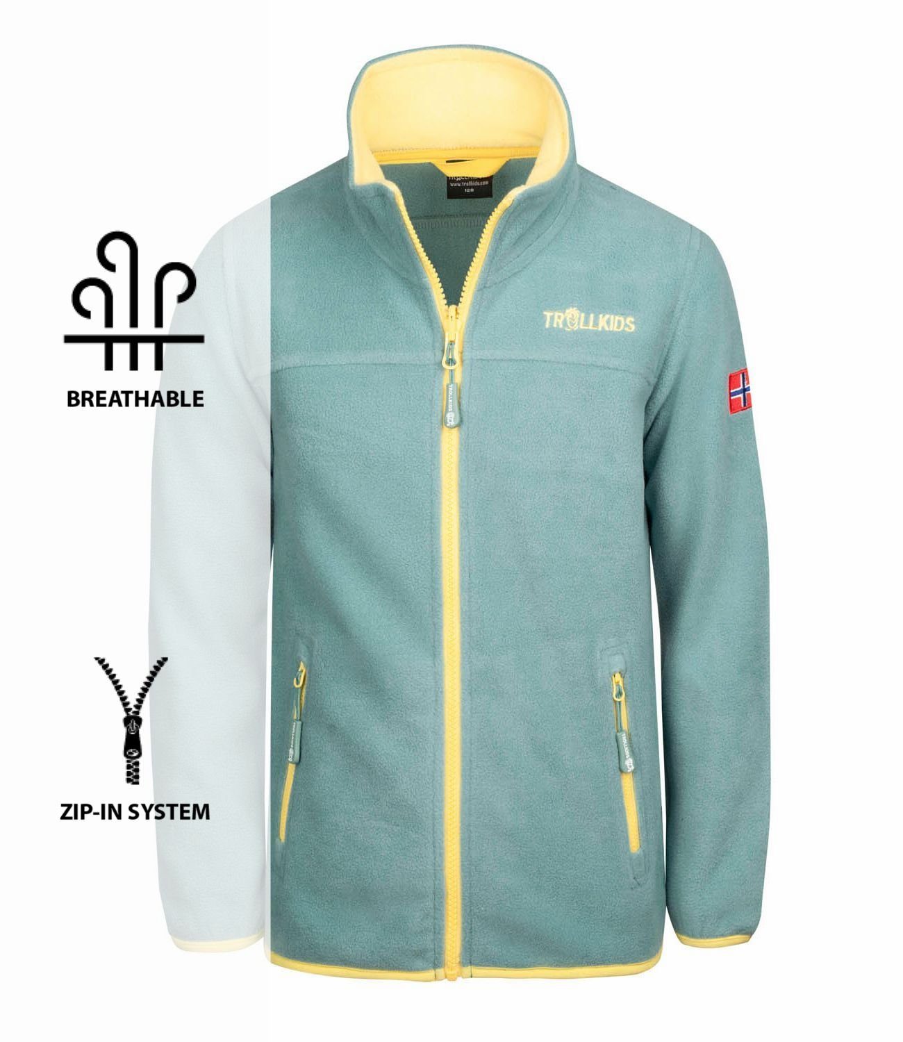 Oppdal Gletschergrün/Limonade XT Fleecejacke TROLLKIDS