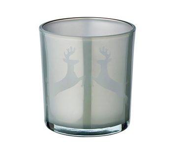 EDZARD Windlicht Loki (Set, 2er), Höhe 8 cm, Ø 7,5 cm, Windlicht, Kerzenglas mit Rentier-Motiv in Grau, Teelichtglas für Teelichter