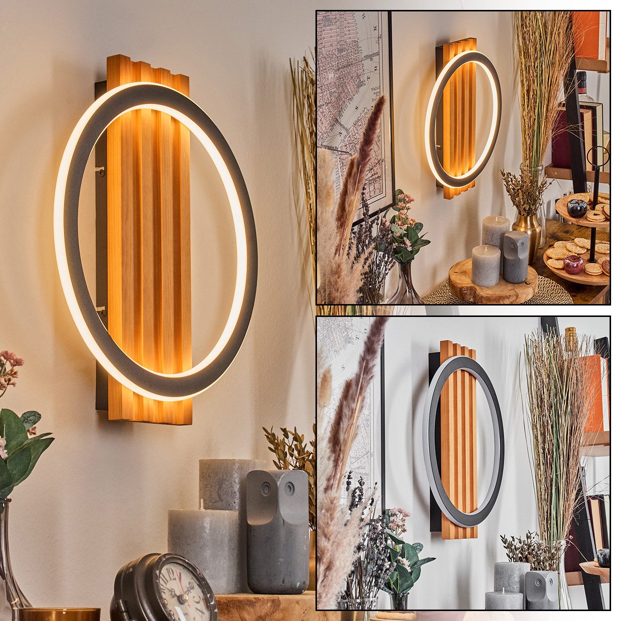 hofstein Wandleuchte Wandlampe aus Holz/Metall/Kunststoff in günstig online kaufen