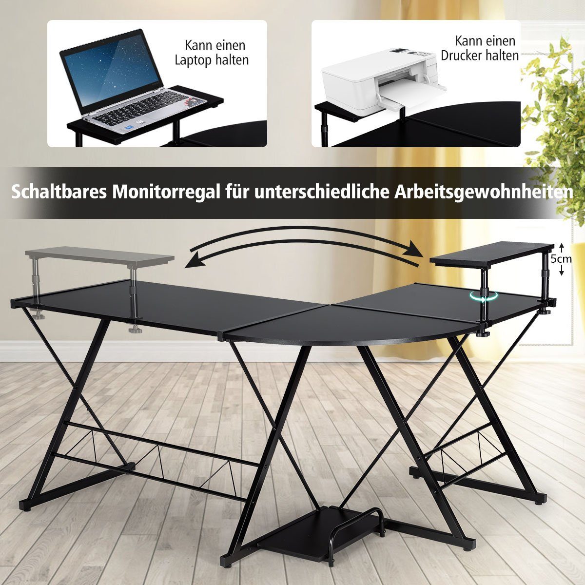 COSTWAY Computertisch, Monitorregal, CPU-Ständer, Metallrahmen, 147x112x79c günstig online kaufen