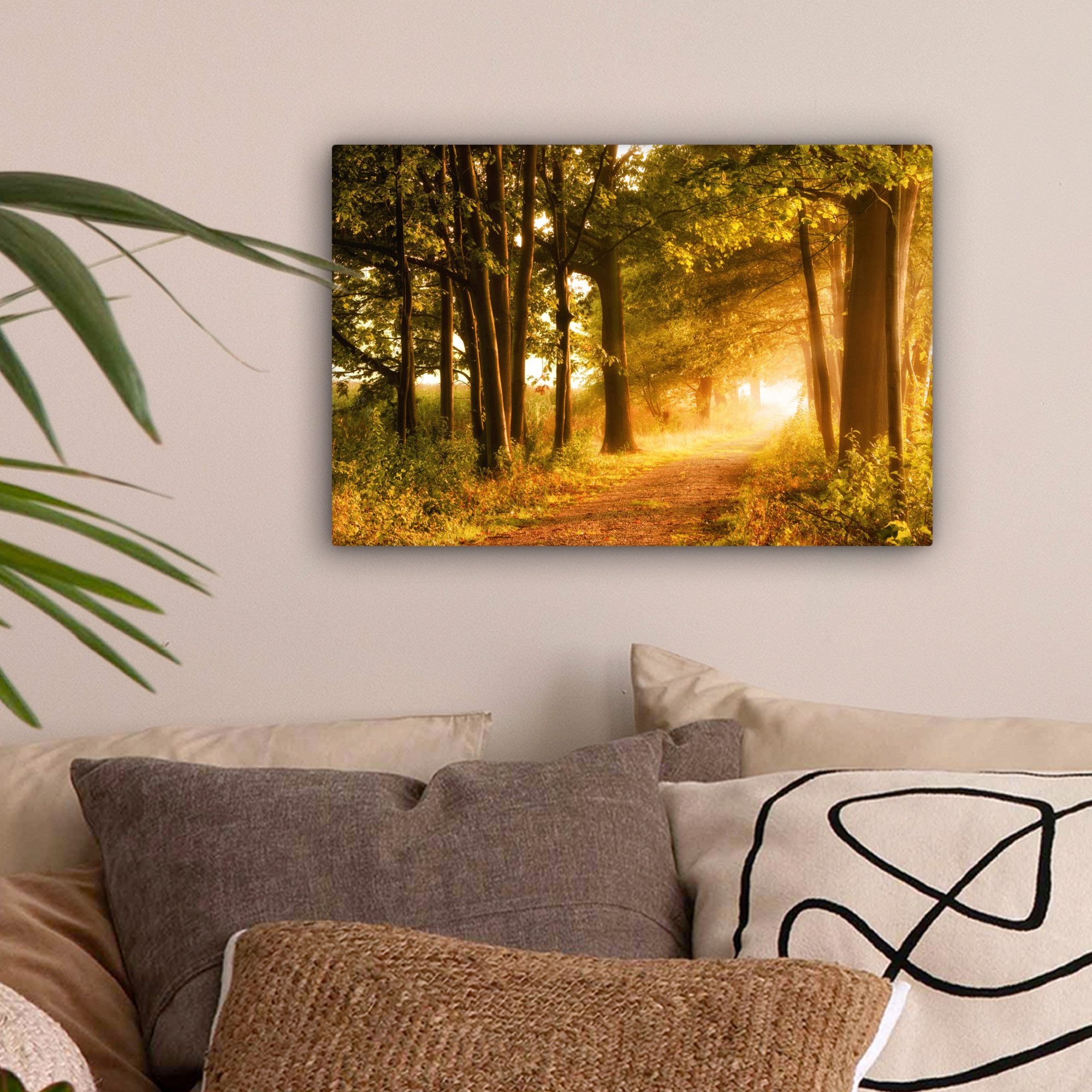 OneMillionCanvasses® Leinwandbild Wald - Bäume - Sonnenlicht - Herbst - Weg günstig online kaufen