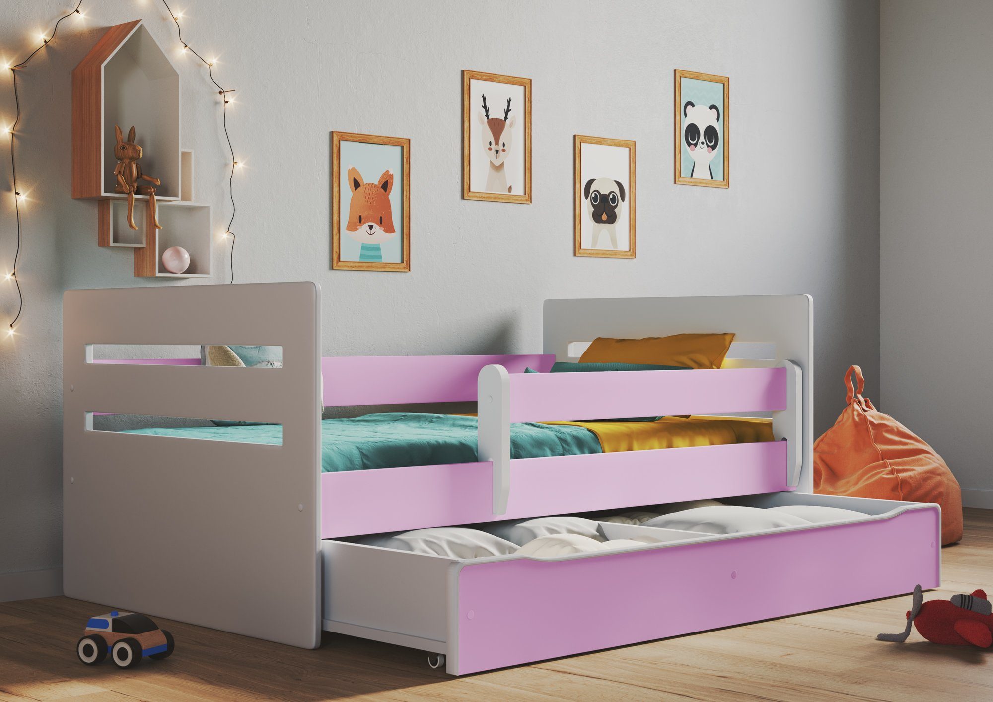 Bjird Kinderbett »Tomi 140x80 160x80 180x80«, mit Rausfallschutz Schubalde  und Lattenrost für Mädchen und Junge online kaufen | OTTO