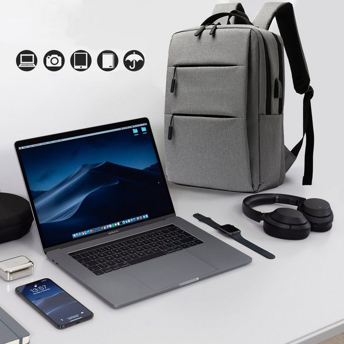 TAN.TOMI Rucksack Laptop Rucksack mit externen USB-Ladeanschluss und Kopfhörer-Eingang mit Laptopfach PH11877