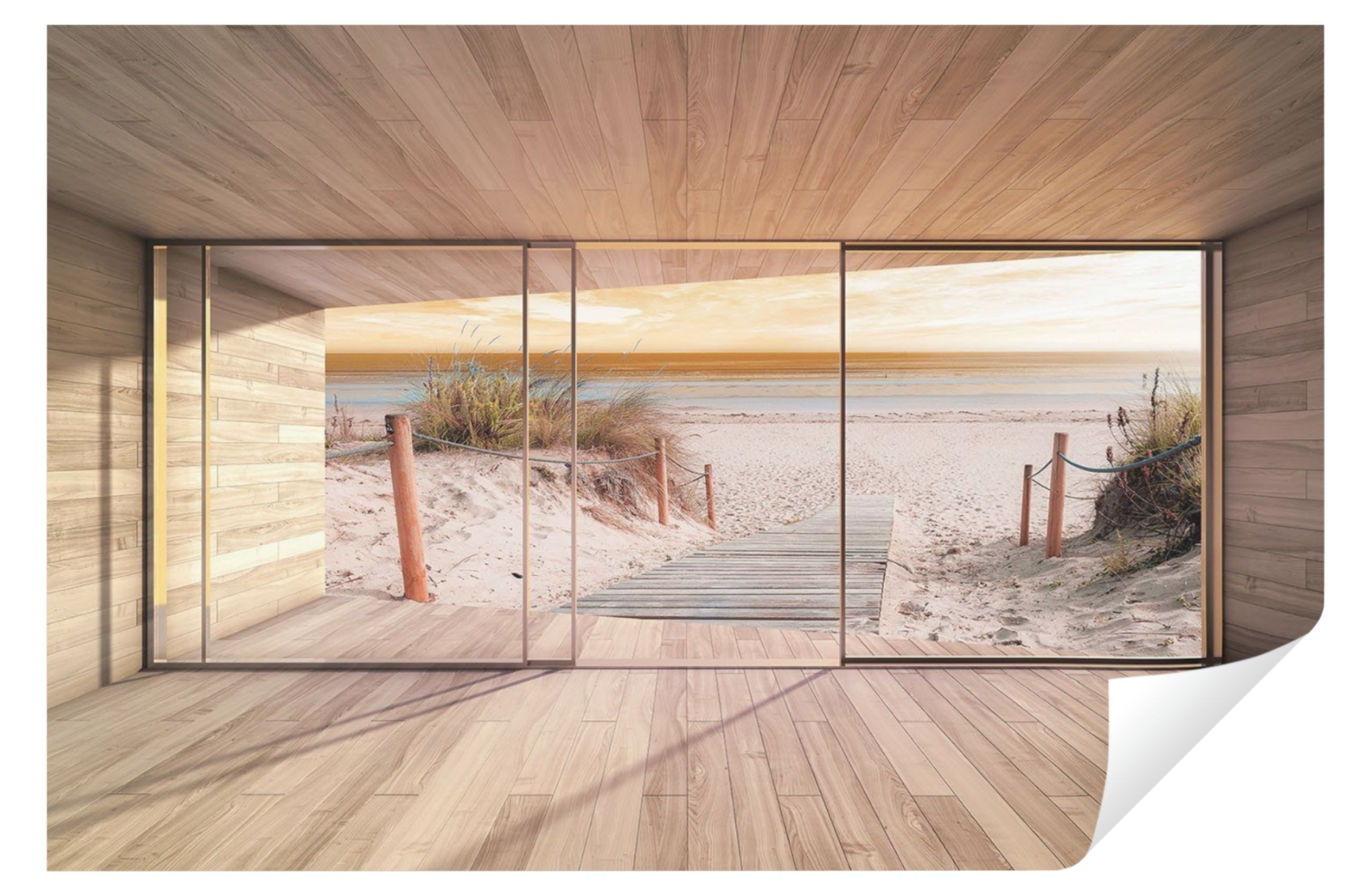 Fototapete 3D EFFEKT Terrasse Fenster Strand Vlies Tapete Wohnzimmer Schlafzimmer
