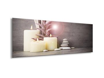artissimo Glasbild Glasbild 80x30cm Bild aus Glas Zen Wellness Kerze Deko, graue Deko: Kerzen-Arrangenment