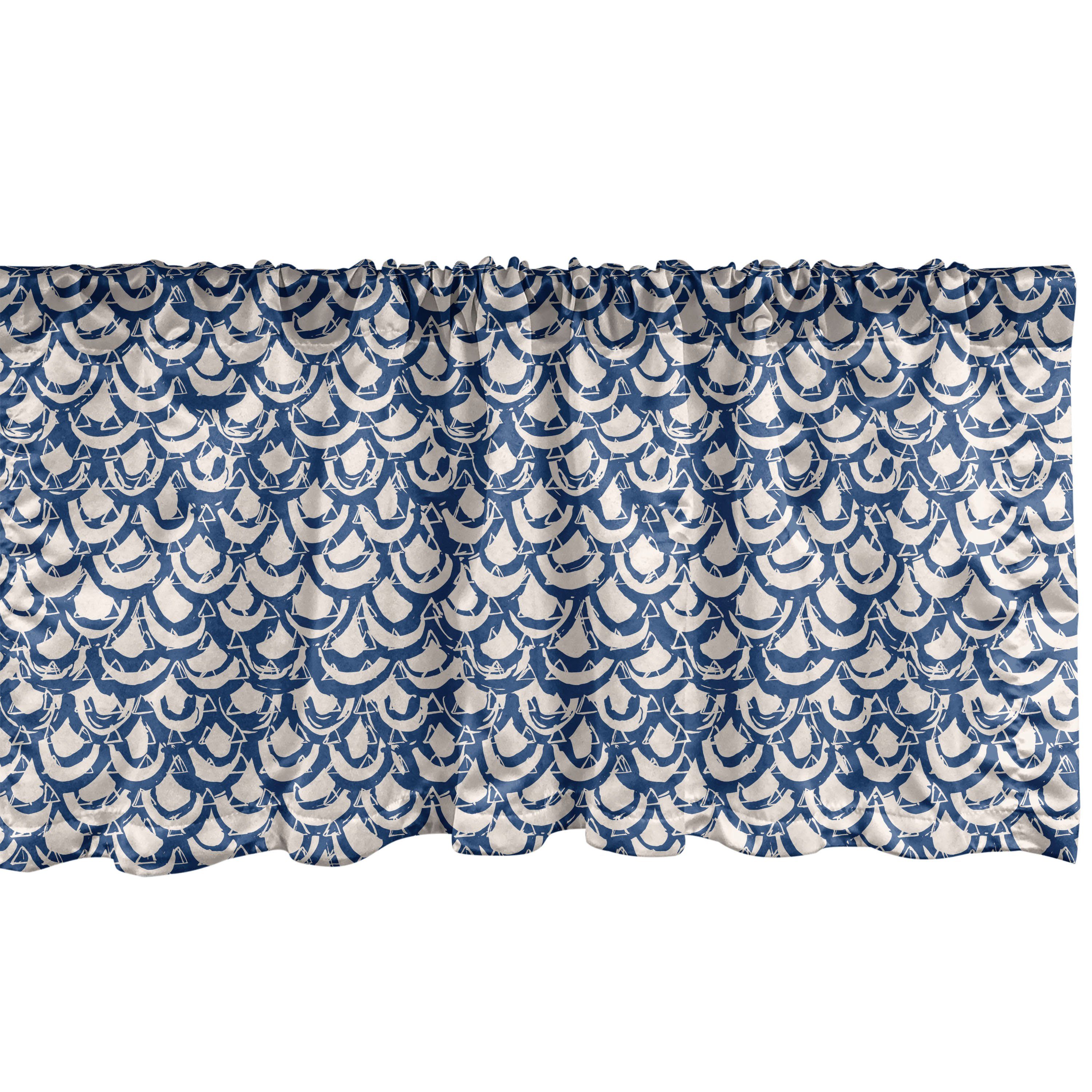 Scheibengardine Vorhang Volant für Küche Schlafzimmer Dekor mit Stangentasche, Abakuhaus, Microfaser, Ethnisch Indonesische Batik Tile