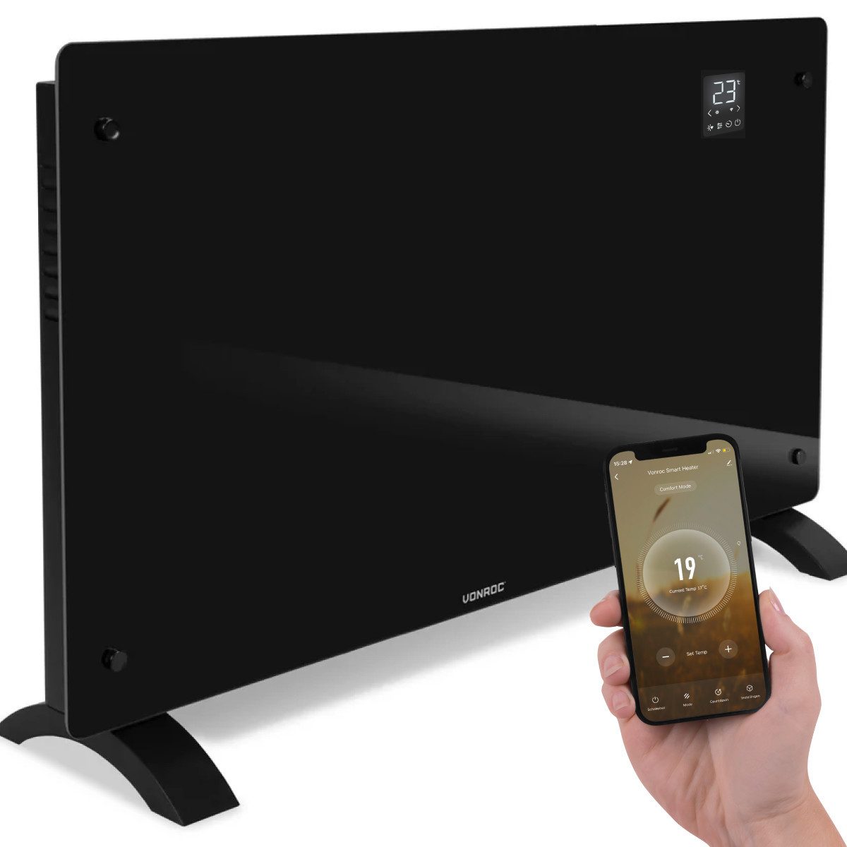 VONROC Heizkörper Elektroheizung in Varianten für 12 bis 30qm Räume, Elegante Konvektorheizung 2 stufig - Manuelle/App Steuerung