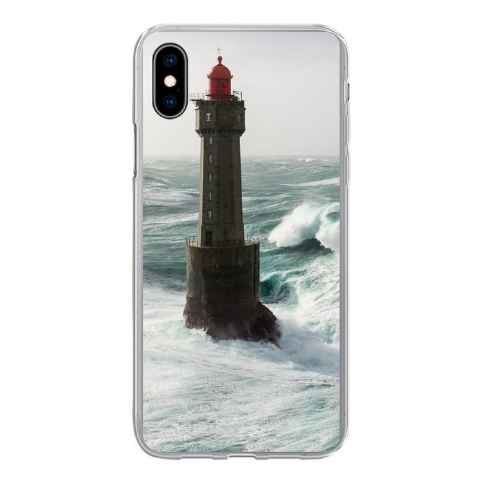 MuchoWow Handyhülle Eine Welle hinter dem Leuchtturm von La Jument in Frankreich Handyhülle Apple iPhone Xs Smartphone-Bumper Print Handy