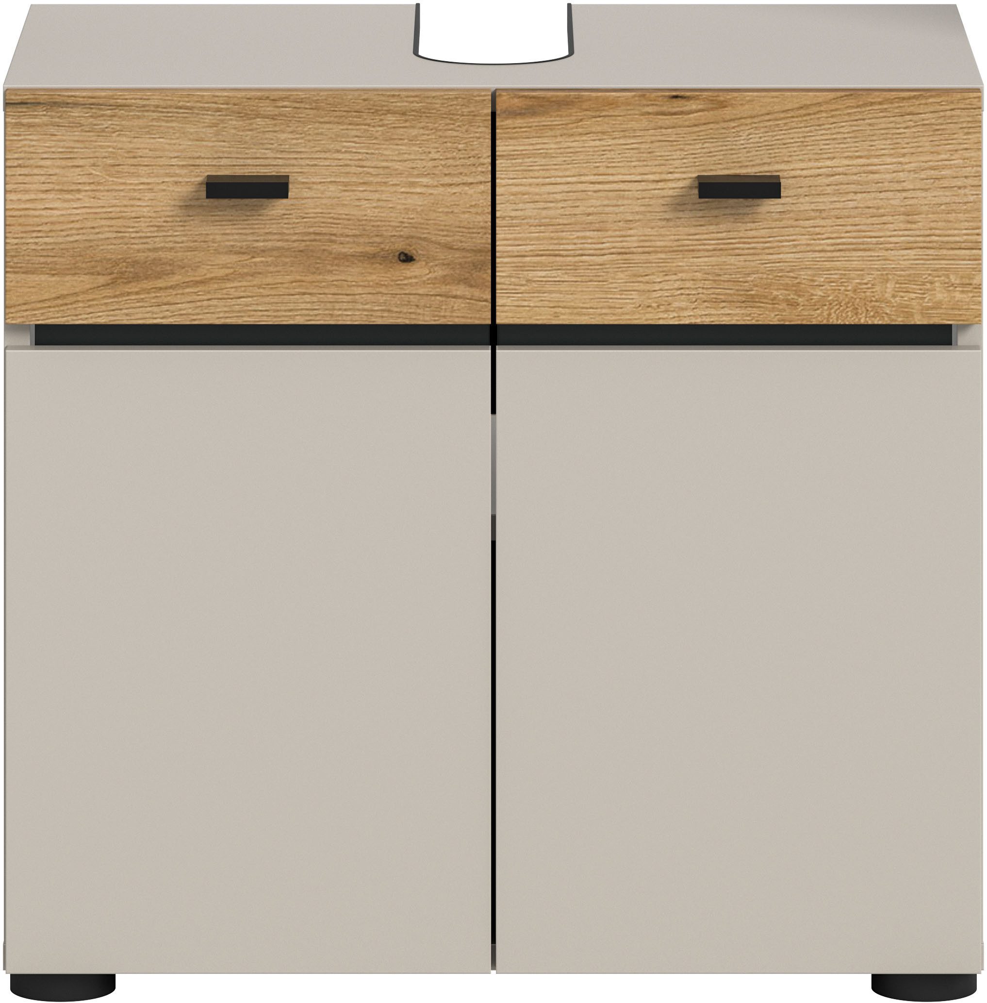 welltime Waschbeckenunterschrank VANN, Breite 60cm, 2 Türen, 2 Fächer, mit Siphonausschnitt (individuell mit weiteren Artikel der Serie VANN kombinierbar) Waschtisch, Waschbeckenschrank, Kommode, Schrank, Badezimmer, Bad