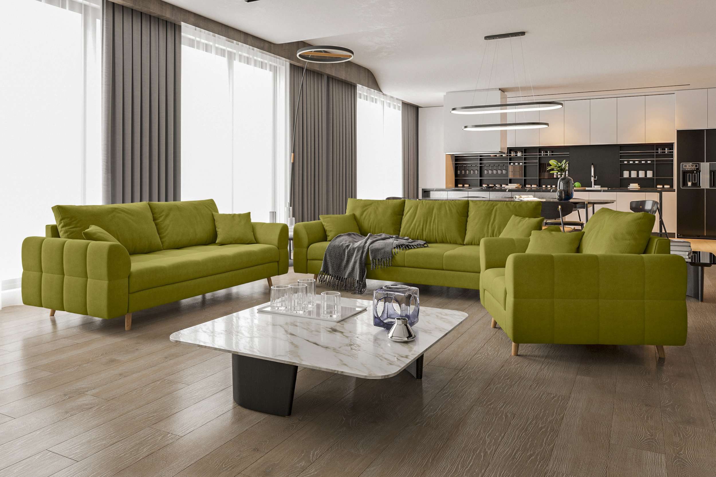 99rooms Polstergarnitur Bello, (Couchgarnitur, Set (3-tlg), günstig online kaufen