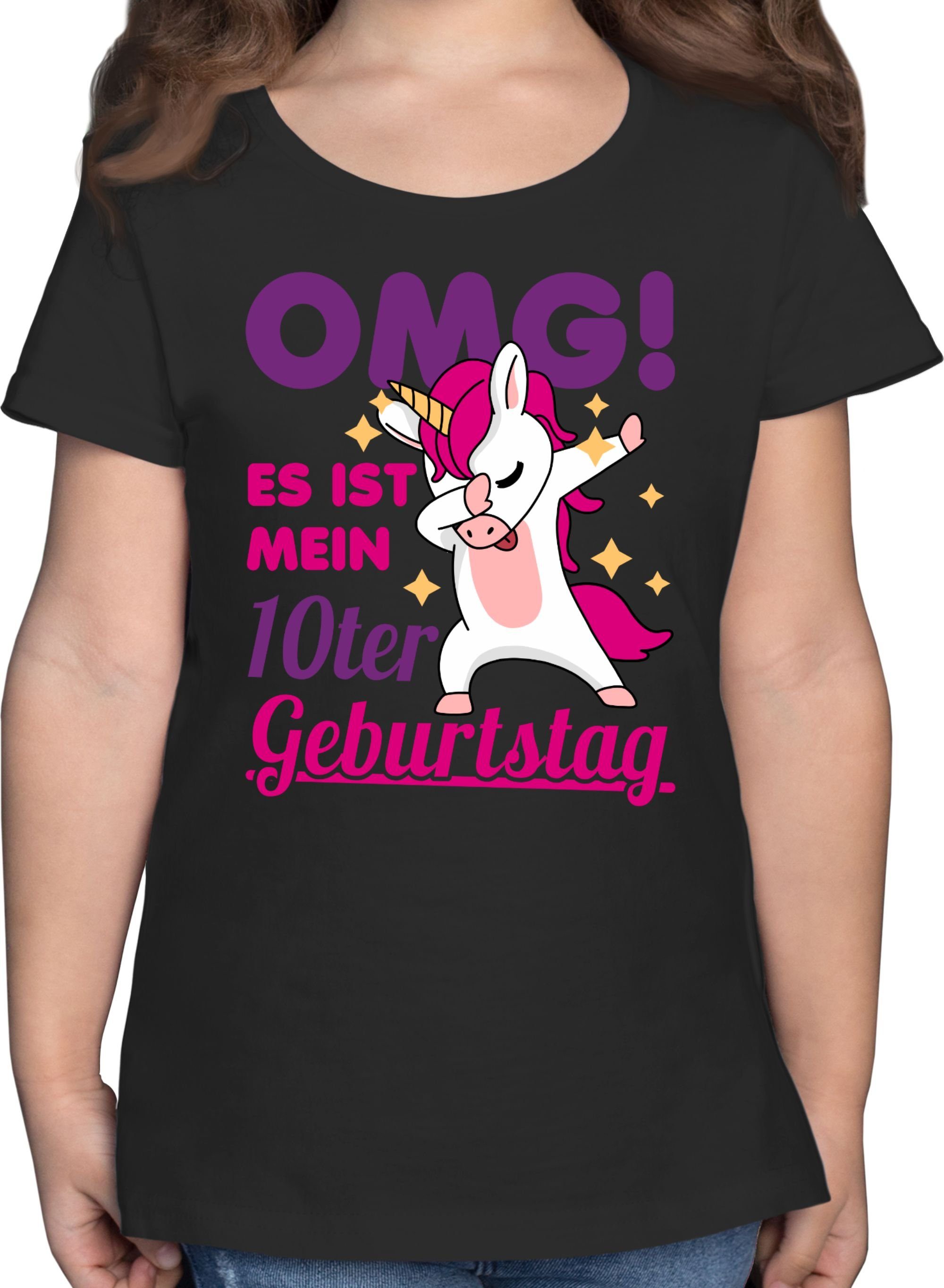 Shirtracer T-Shirt OMG! Es ist mein zehnter Geburtstag Dabbendes Einhorn 10. Geburtstag 2 Schwarz