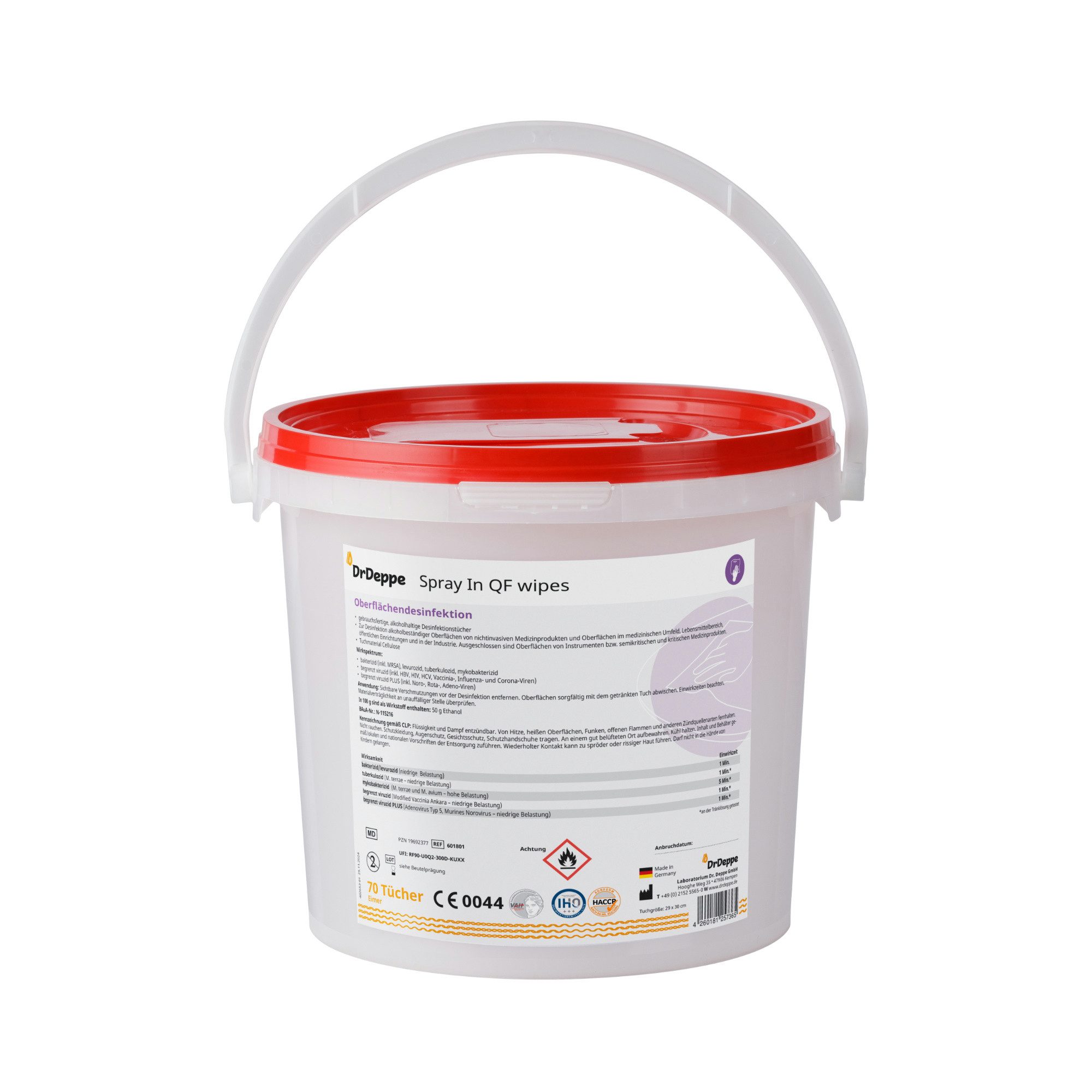 Dr.Deppe Spray In QF wipes - alkoholhaltige Flächendesinfektionstücher Reinigungstücher (Eimer-Nachfüllpack, 70-tlg., Eimer-Nachfüllpack)