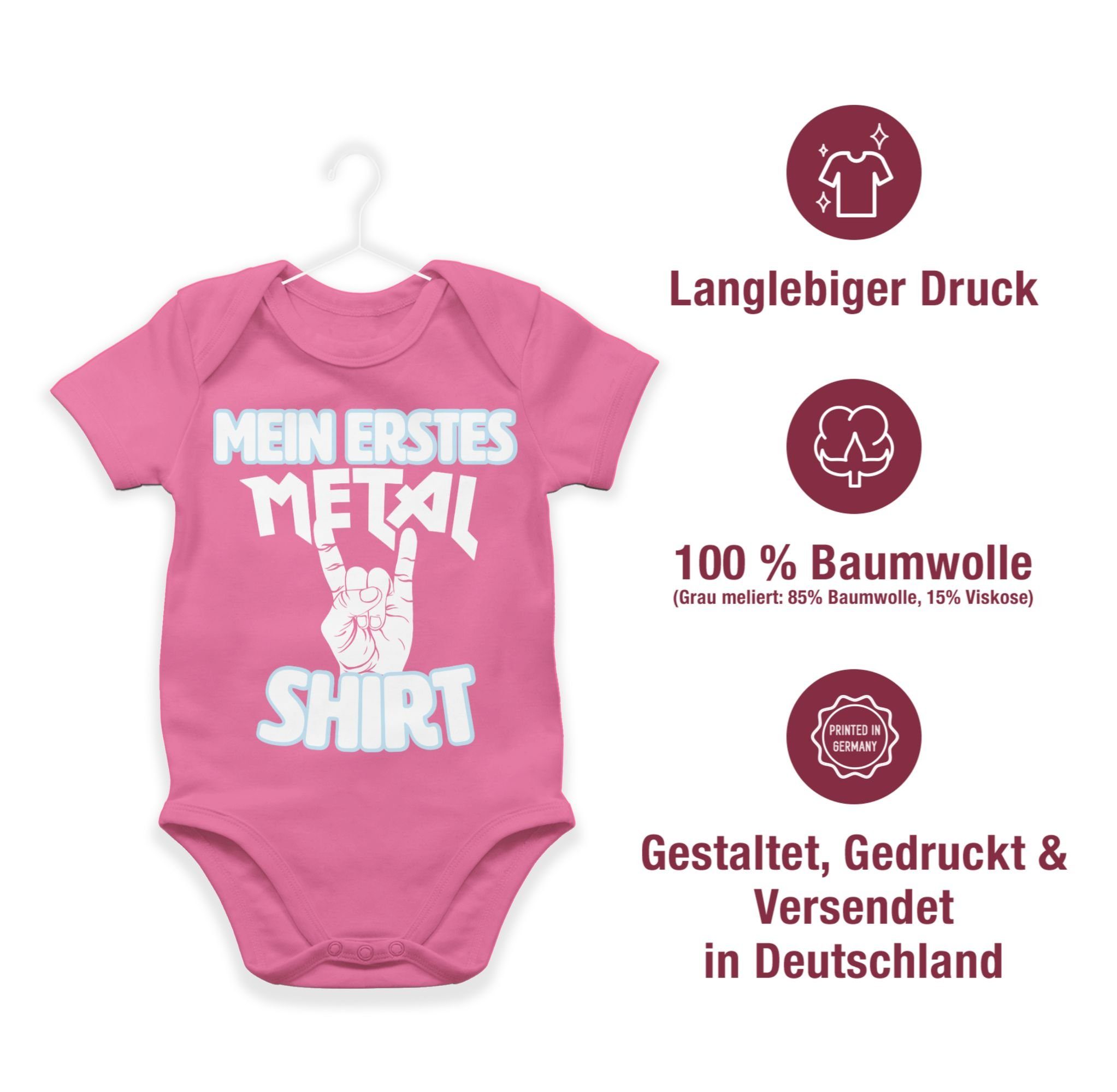 Mein erstes Metal Shirtbody Baby Shirt Sprüche 3 Shirtracer weiß Pink