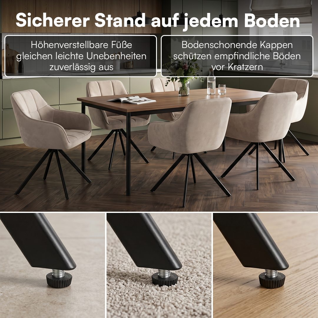 skølm Esszimmerstuhl Sköll Drehstuhl mit Samt-Bezug (6er Set, macchiato, bis 150 kg), Küchenstuhl, höhenverstellbar & drehbar, verfügbar als 2er/4er Set – Bild 4 von 5