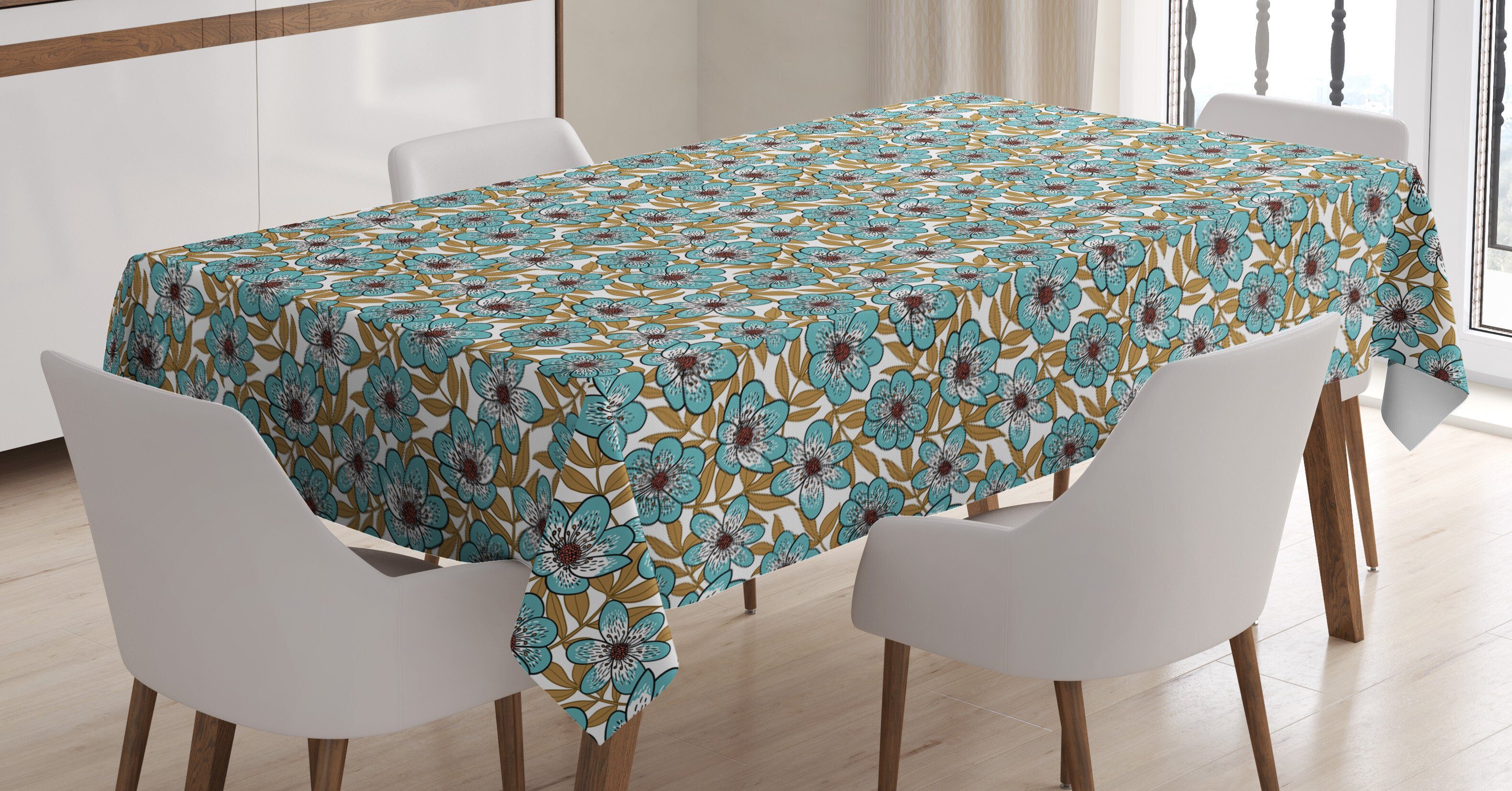 Abakuhaus Tischdecke Farbfest Waschbar Für den Außen Bereich geeignet Klare Farben, Blumen 2 farbige Blumen-Zeichnung | Tischdecken