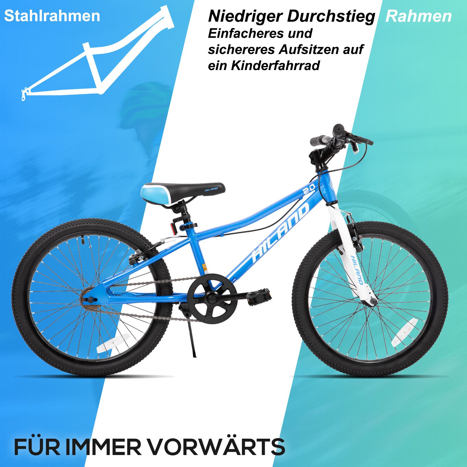 HILAND Kinderfahrrad 20 Zoll Mountainbike für Kinder,Jungen und Mädchen,Geschenk für Kinder, Hochwertiger Rahmen, Doppel-V-Bremse, Singlespeed, Weiches Sitzkissen
