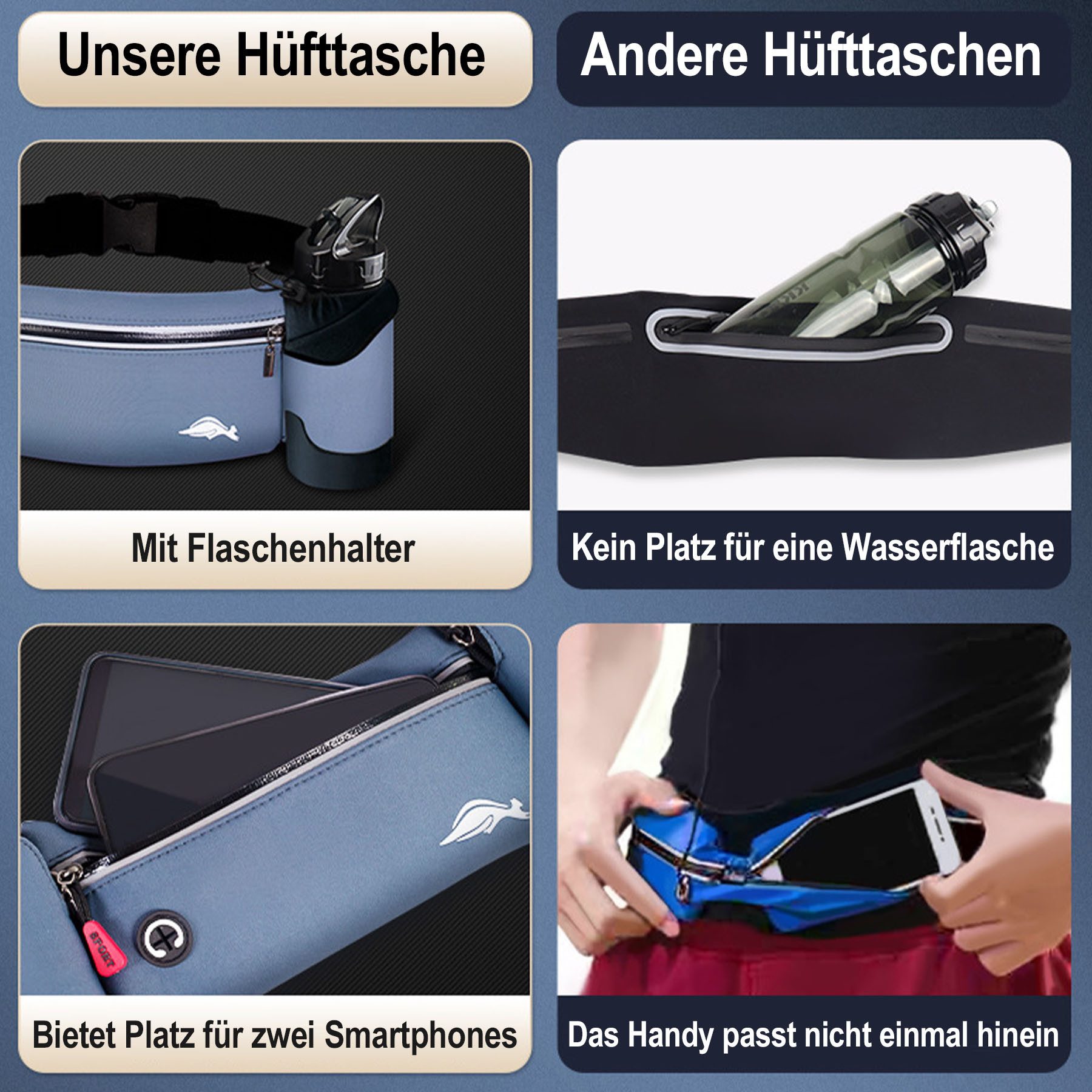 Mutig Gürteltasche Hüfttasche mit Trinkflasche,wasserdicht Sport Bauchtasche,Verstellbar (Laufen Hüfttasche Damen Herren Mit Reflektstreifen, Sports Trinkgürtel für Joggen, Fitness,Reisen, Camping, Outdoor), für Geschenk zu Anlässen wie Geburtstagen und Feiertagen