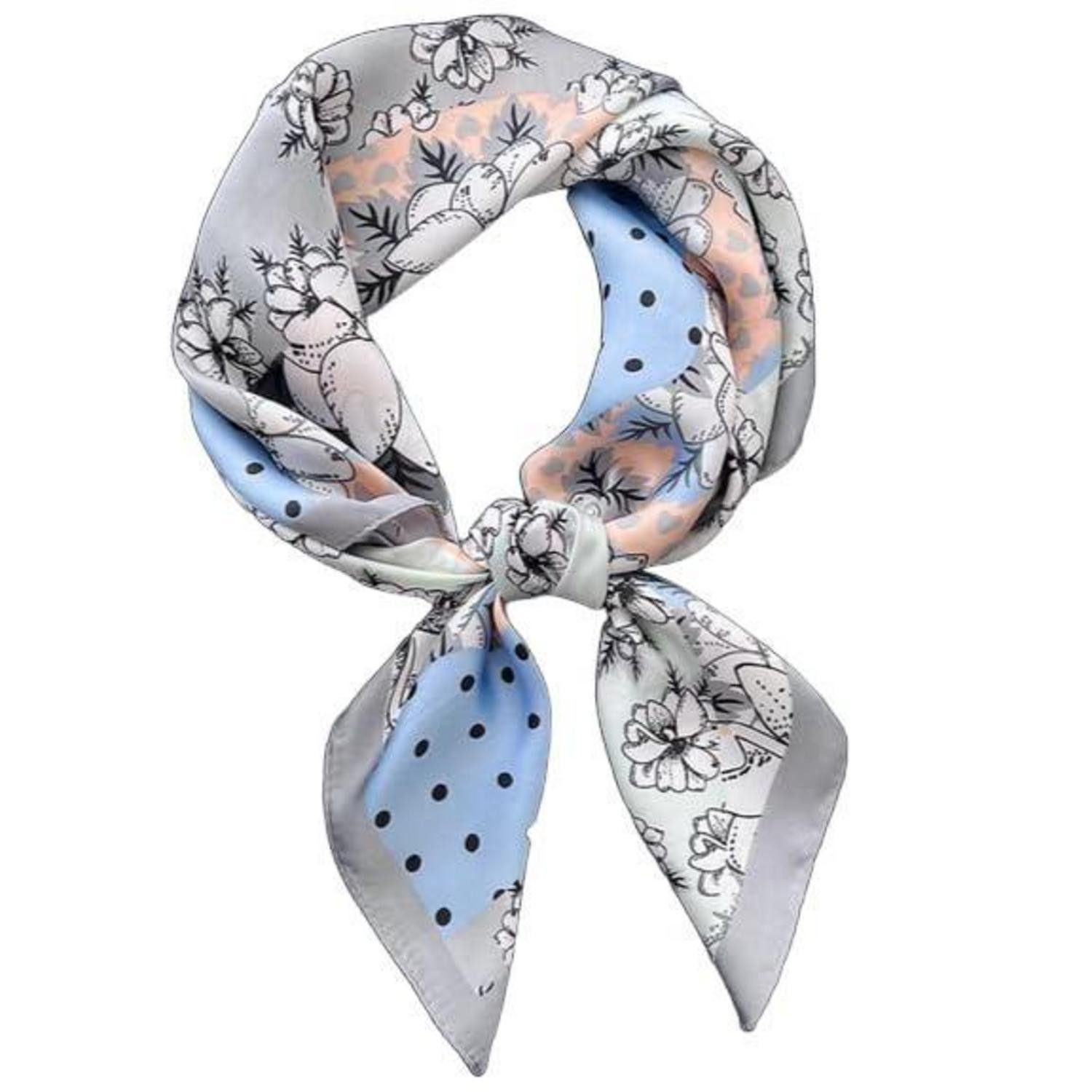 LuxusKollektion Halstuch Tuch Damen Polyester-Seidenlook 70x70 cm Blumen Punkte, (1-St)