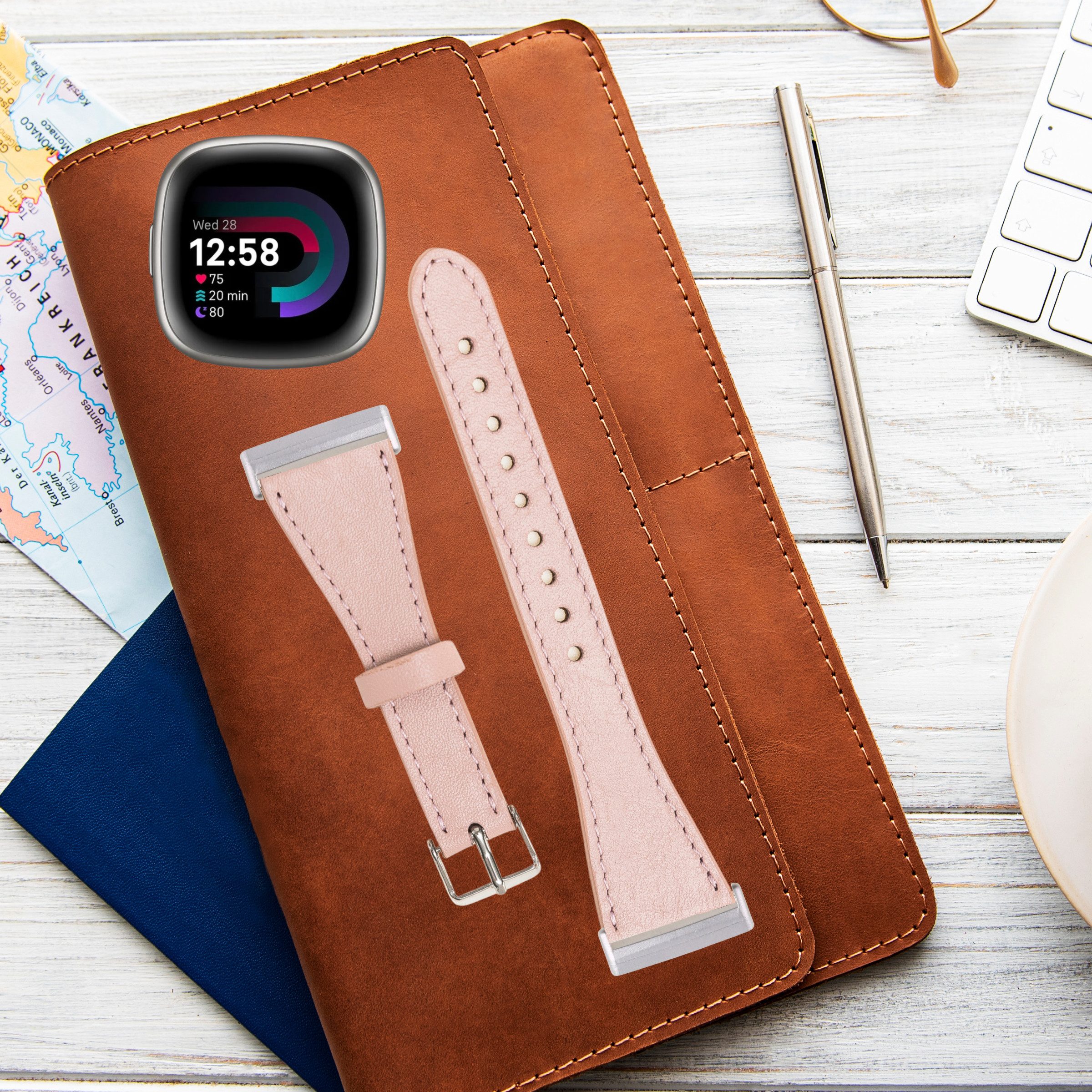 Renna Leather Uhrenarmband Fitbit Versa 4 / 3 / Sense / Sense 2 Leder Smart Uhrenarmband