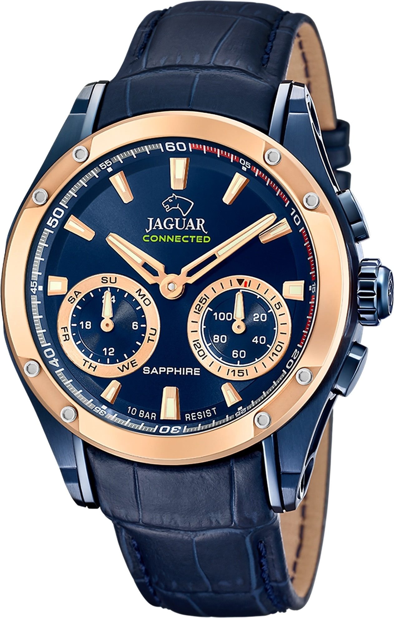 JAGUAR Multifunktionsuhr Jaguar Herrenuhr Leder blau Jaguar, (Multifunktionsuhr), Herren Armbanduhr rund, Lederarmband blau