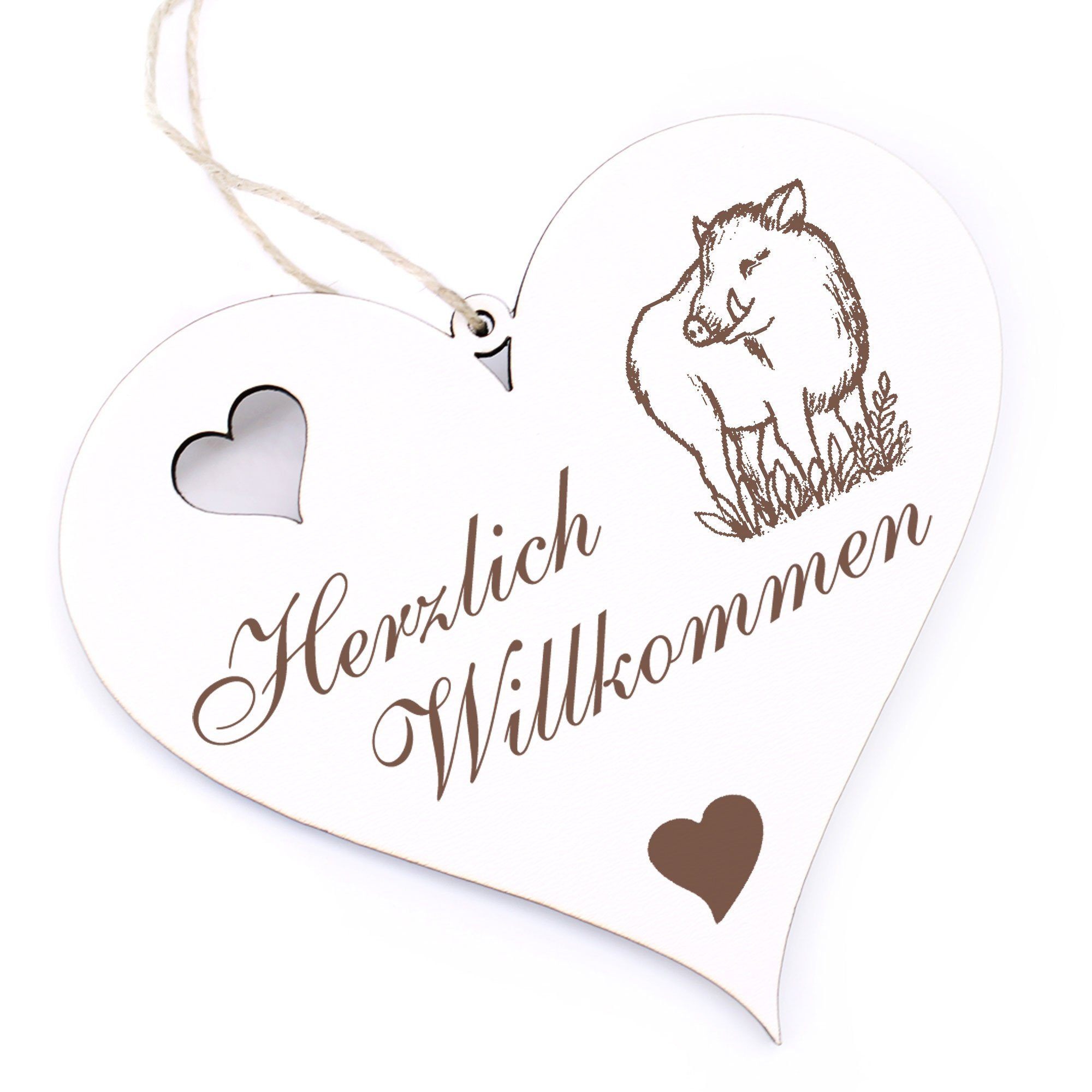 Dekolando Hängedekoration Herzlich Willkommen - niedlicher Keiler Wildschwein - 13x12cm