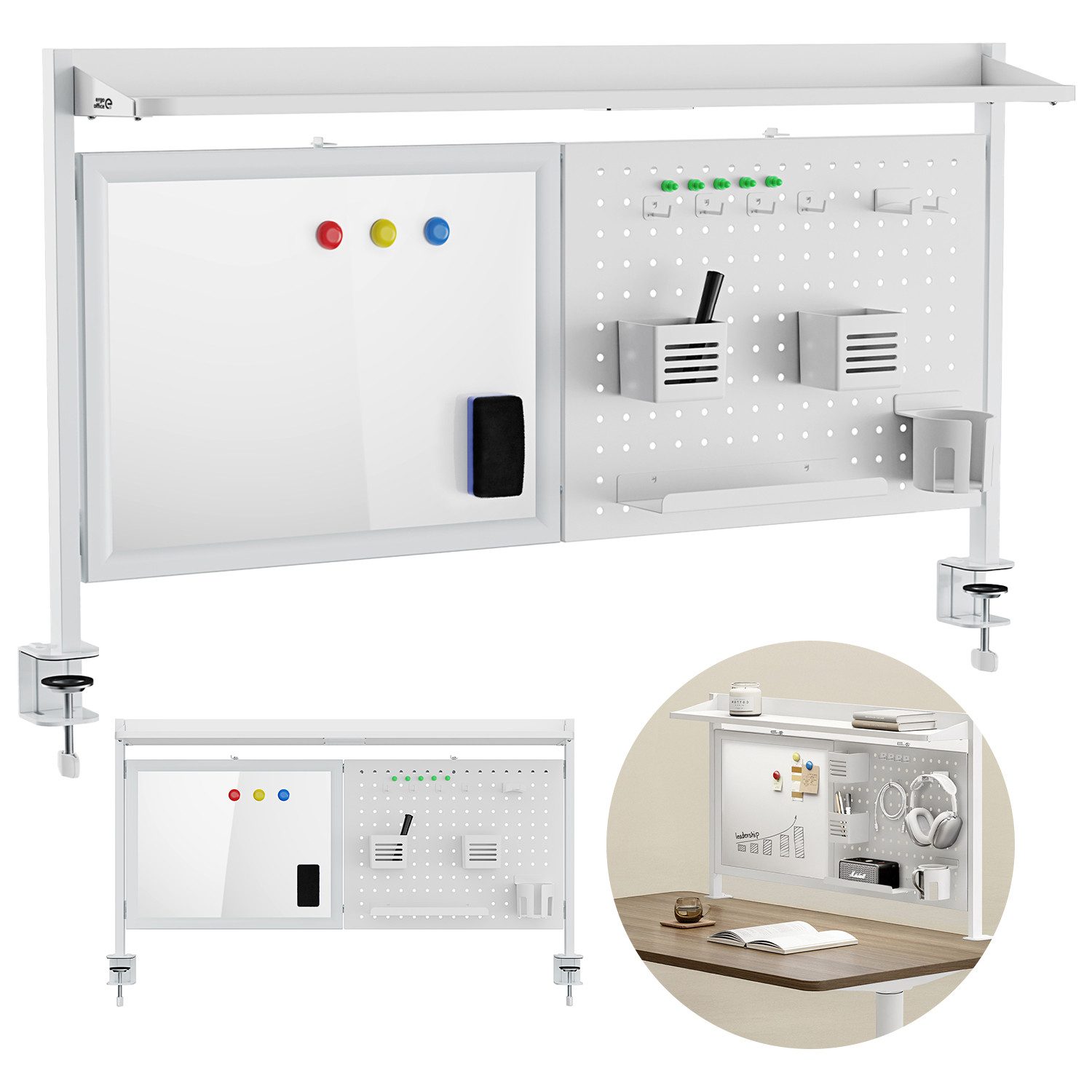 Ergo Office Tafel ER-301 Schreibtischaufteiler mit Magnettafeln, max. Belastung 10kg, weiße Tafel, Breite 1116mm